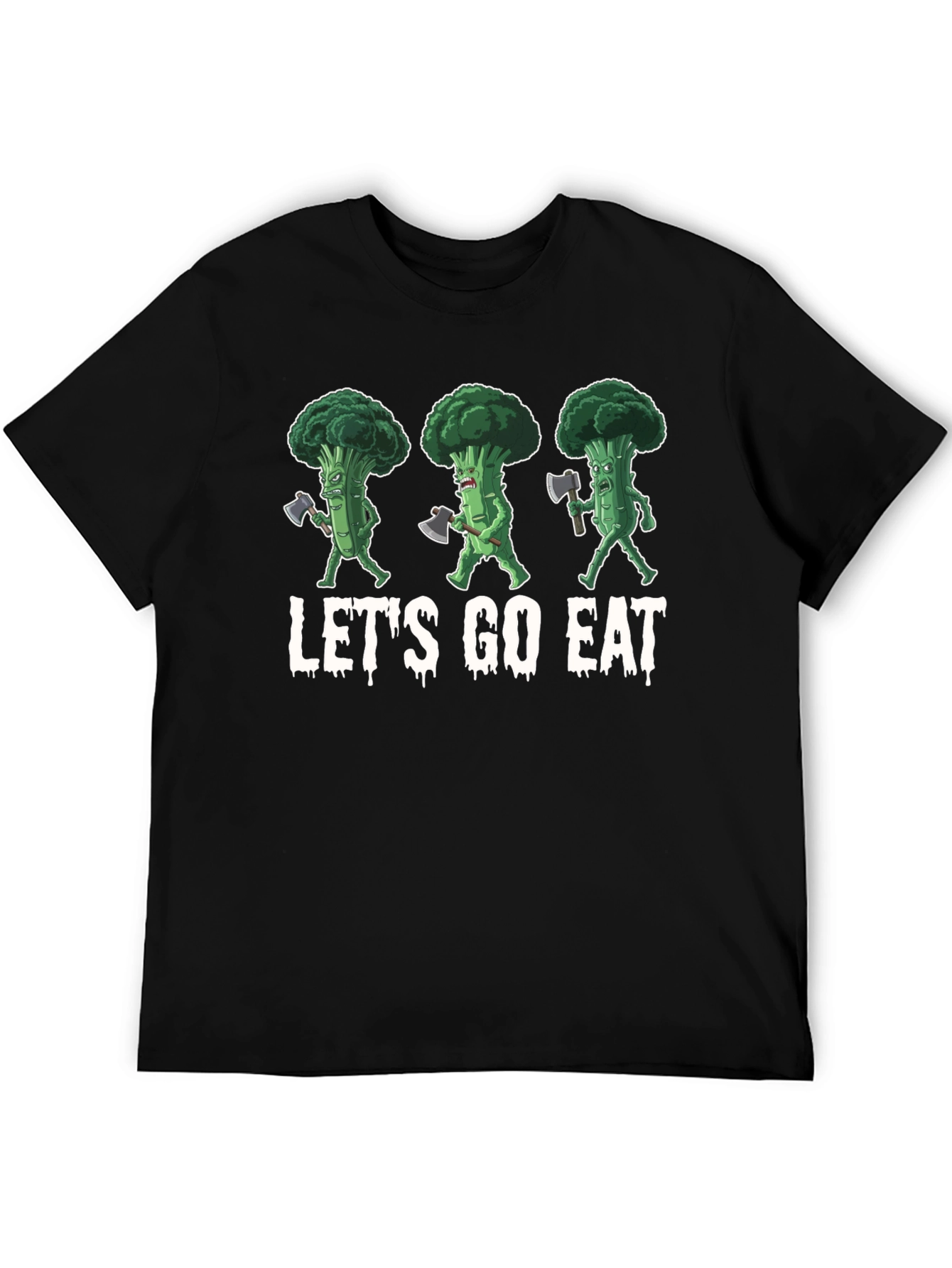 Black Let's Go Eat Broccoli Axe T-Shirt view 5