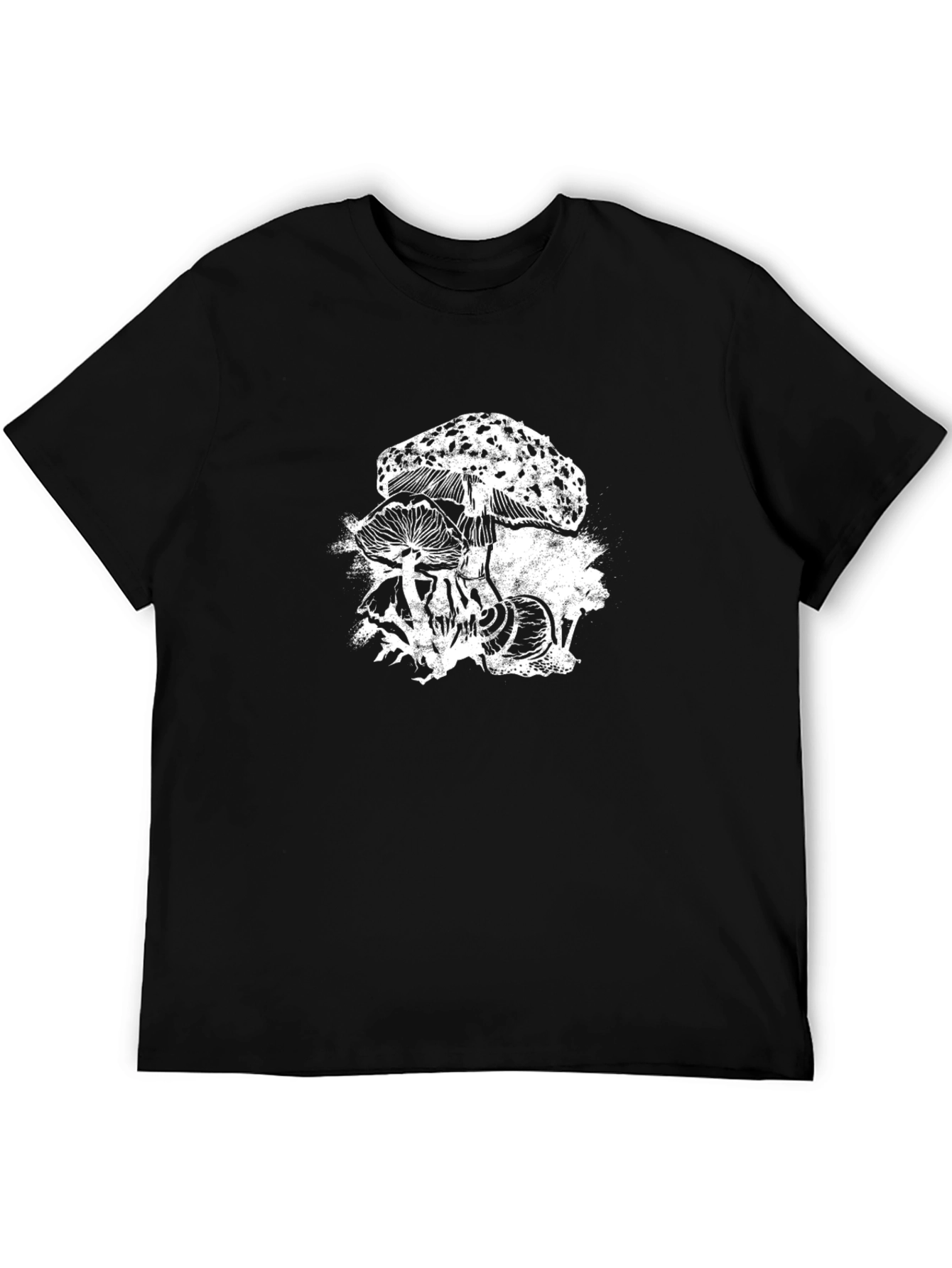 Black Mushroom Skull Graphic Tee - Black Cotton T-Shirt view 5