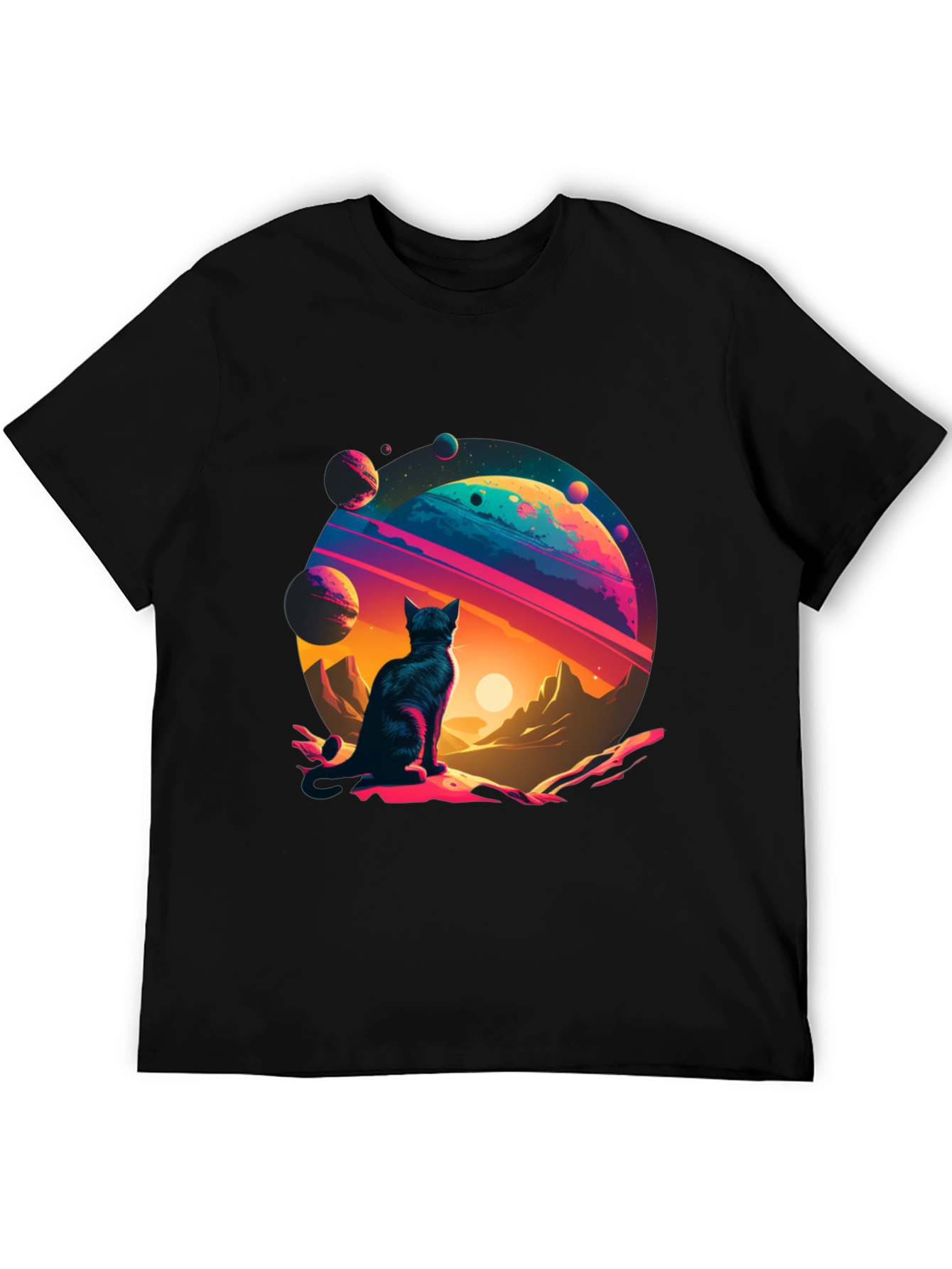 Black Cosmic Cat T-Shirt - Galaxy Adventure! view 5