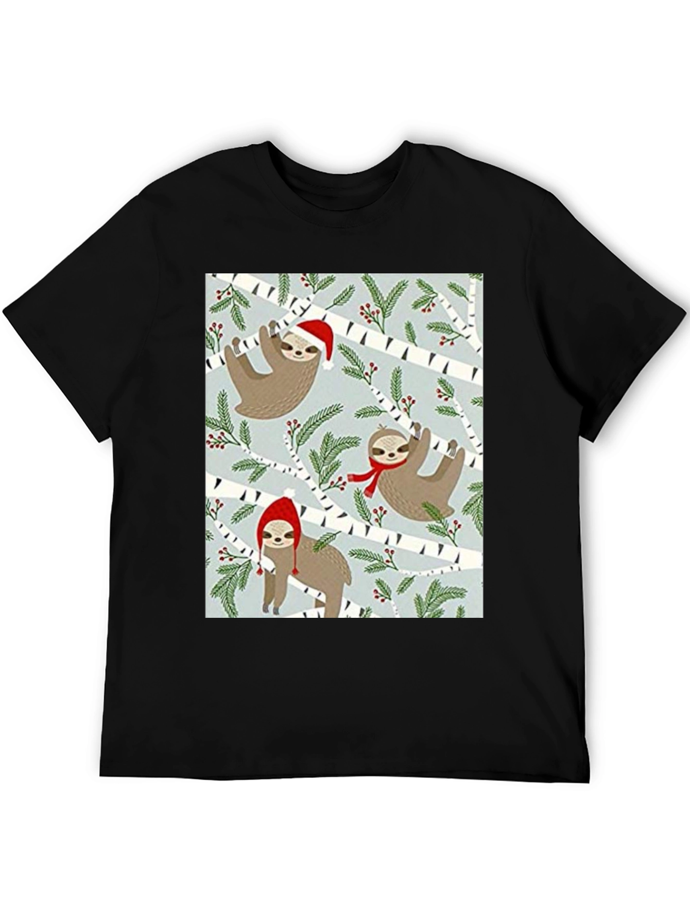 Black Festive Sloth Christmas T-Shirt view 5