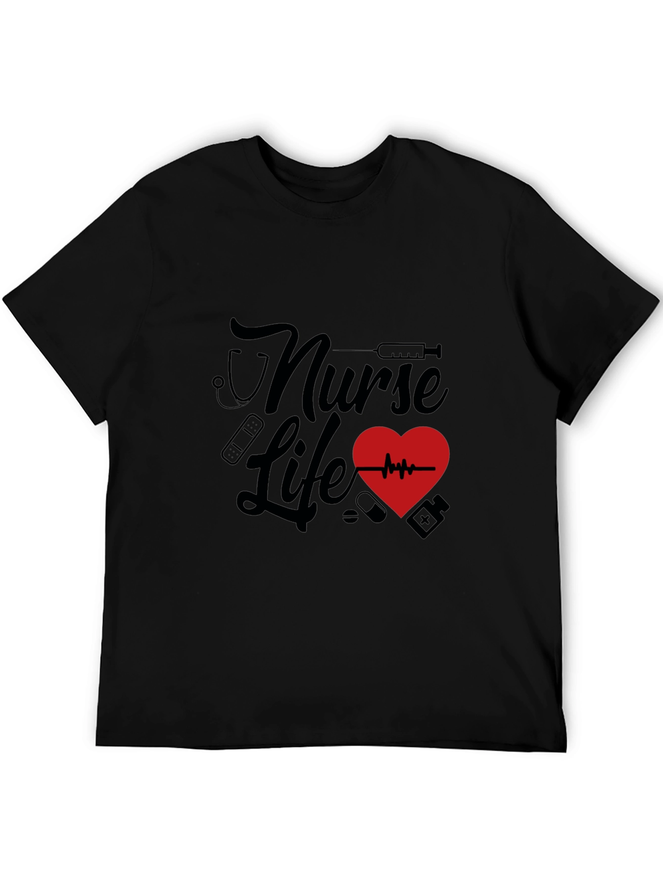 Black Nurse Life Graphic Tee - Black Crew Neck Shirt view 5