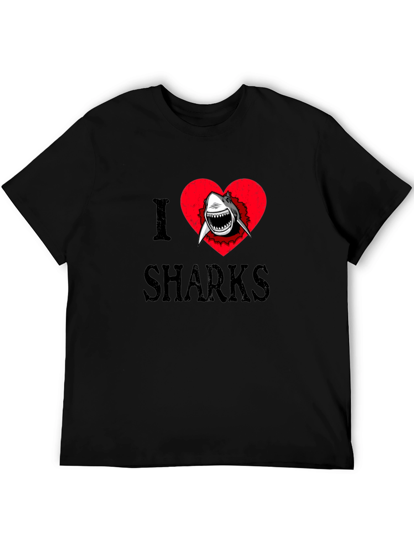 Black I Heart Sharks Graphic Tee - Black Cotton T-Shirt view 5