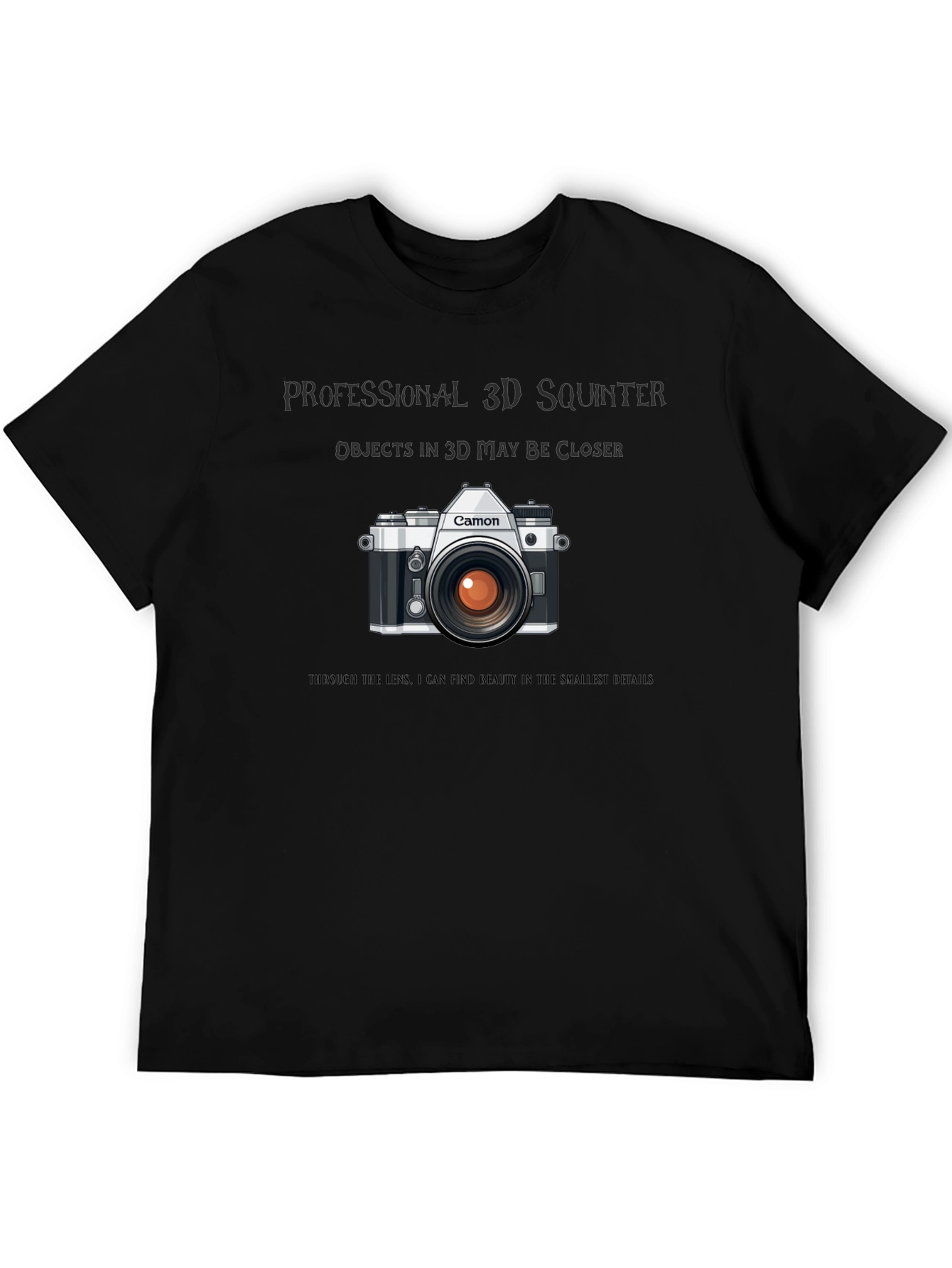 Black Professional 3D Squinter Camera T-Shirt view 5