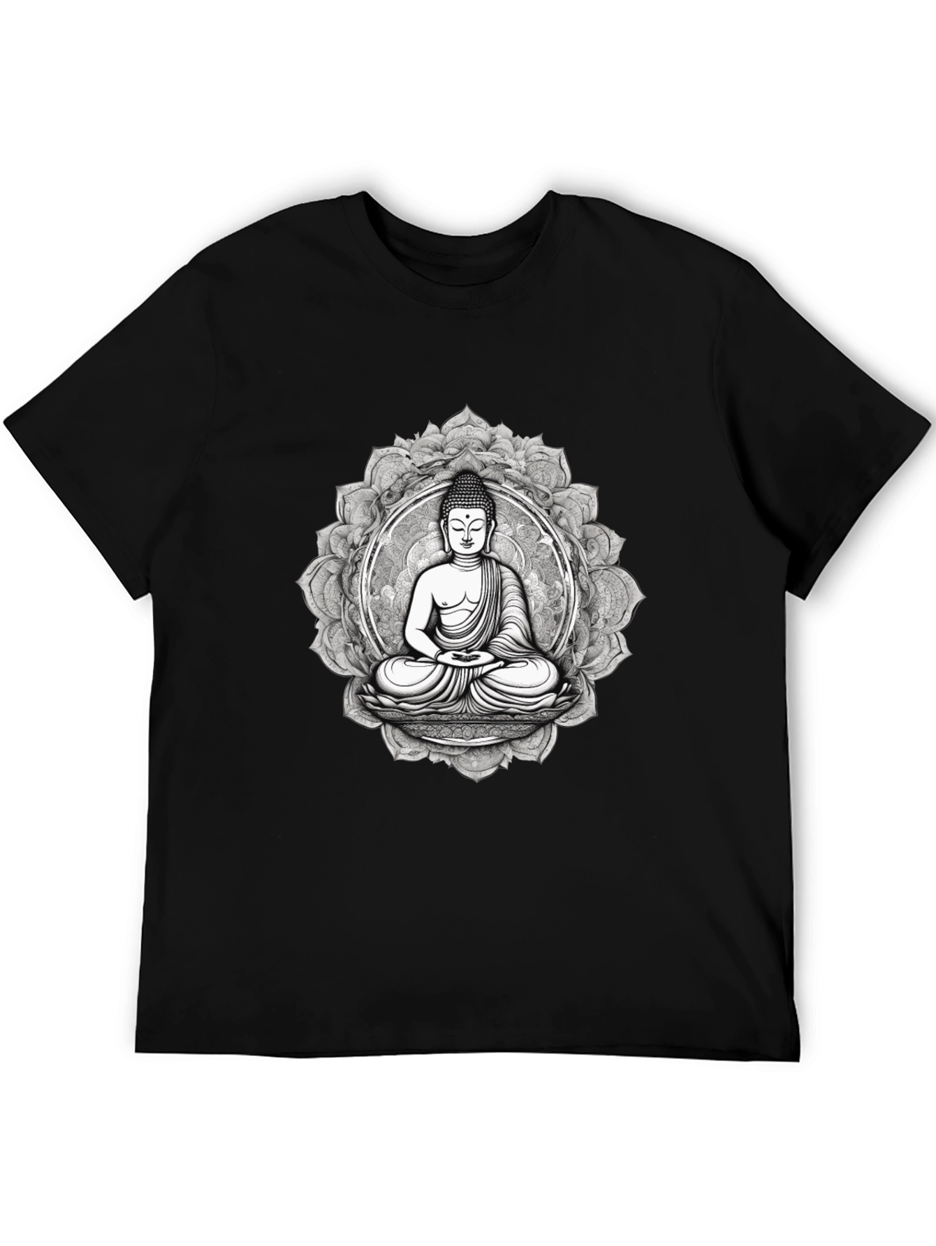 Black Buddha Mandala Graphic Tee - Black Cotton Blend view 5