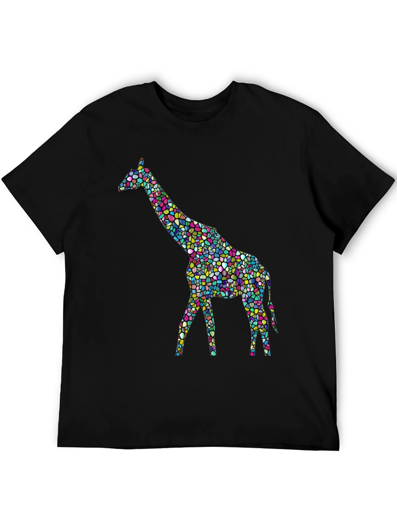 Black Mosaic Giraffe Graphic Tee - Stylish Black T-Shirt view 5