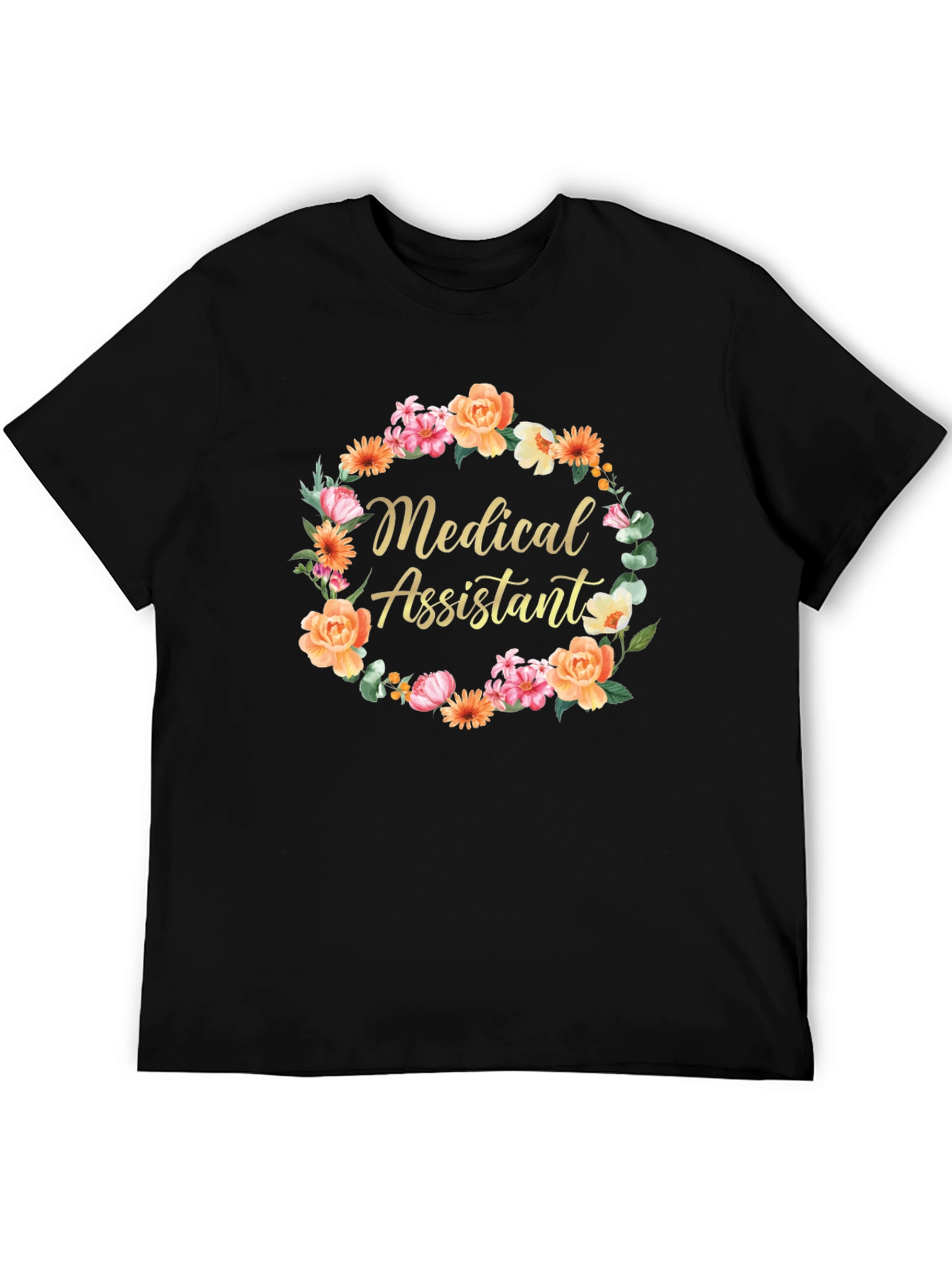 Black Medical Assistant Floral Wreath T-Shirt view 5