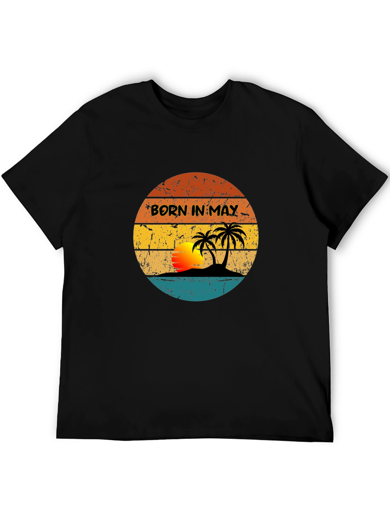 Black Born In May Retro Sunset T-Shirt view 5
