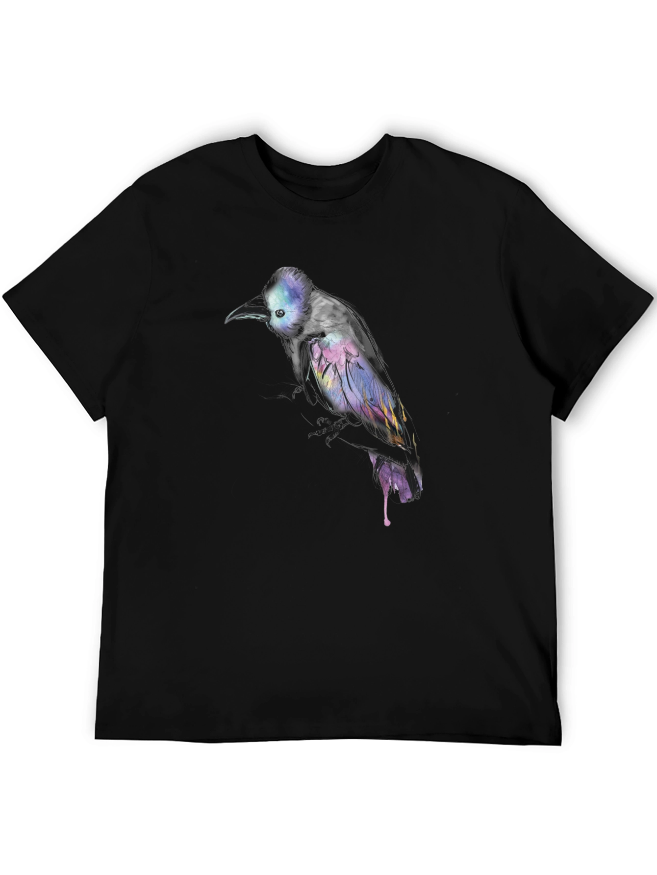 Black Abstract Bird Print Black T-Shirt view 5