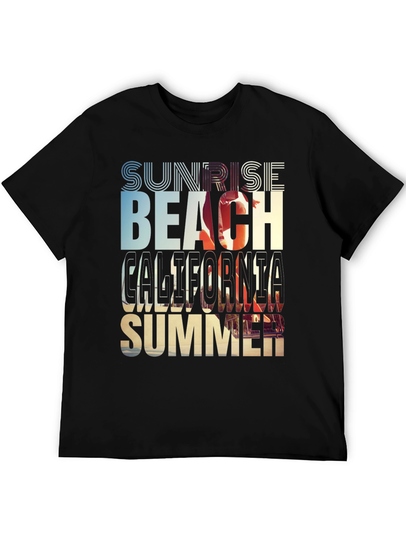 Black Sunset Beach California Summer Graphic T-Shirt view 5