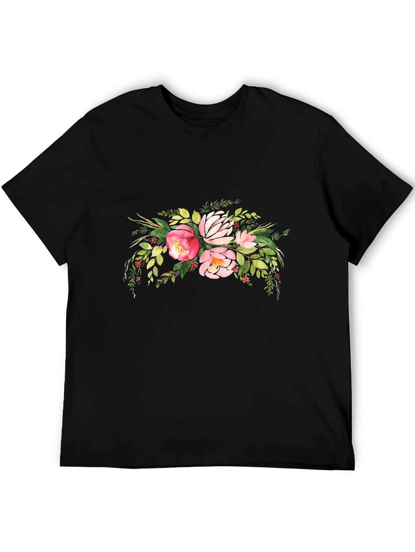 Black Floral Bouquet Graphic Black T-Shirt view 5