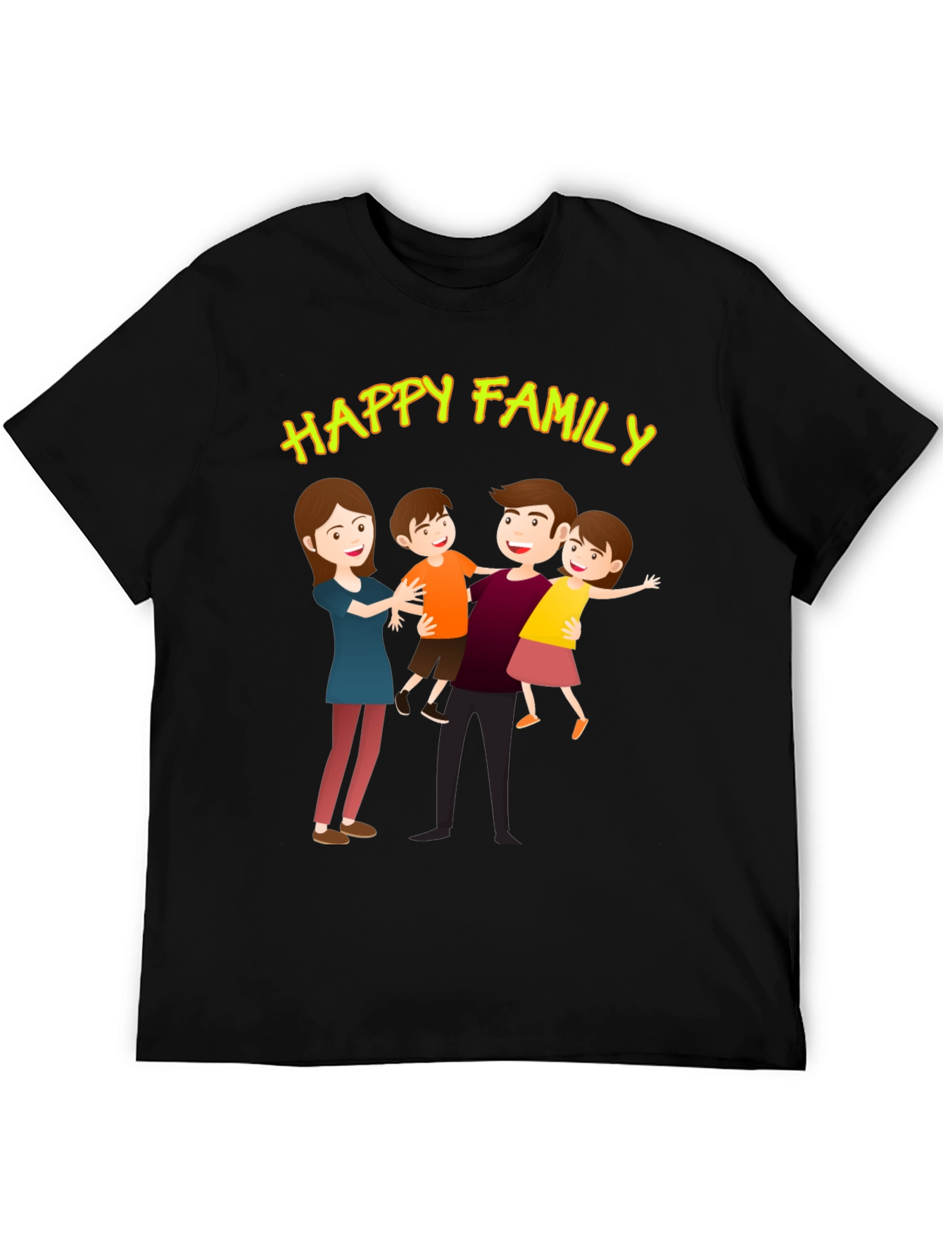 Black Happy Family Graphic Tee - Black Cotton Blend view 5