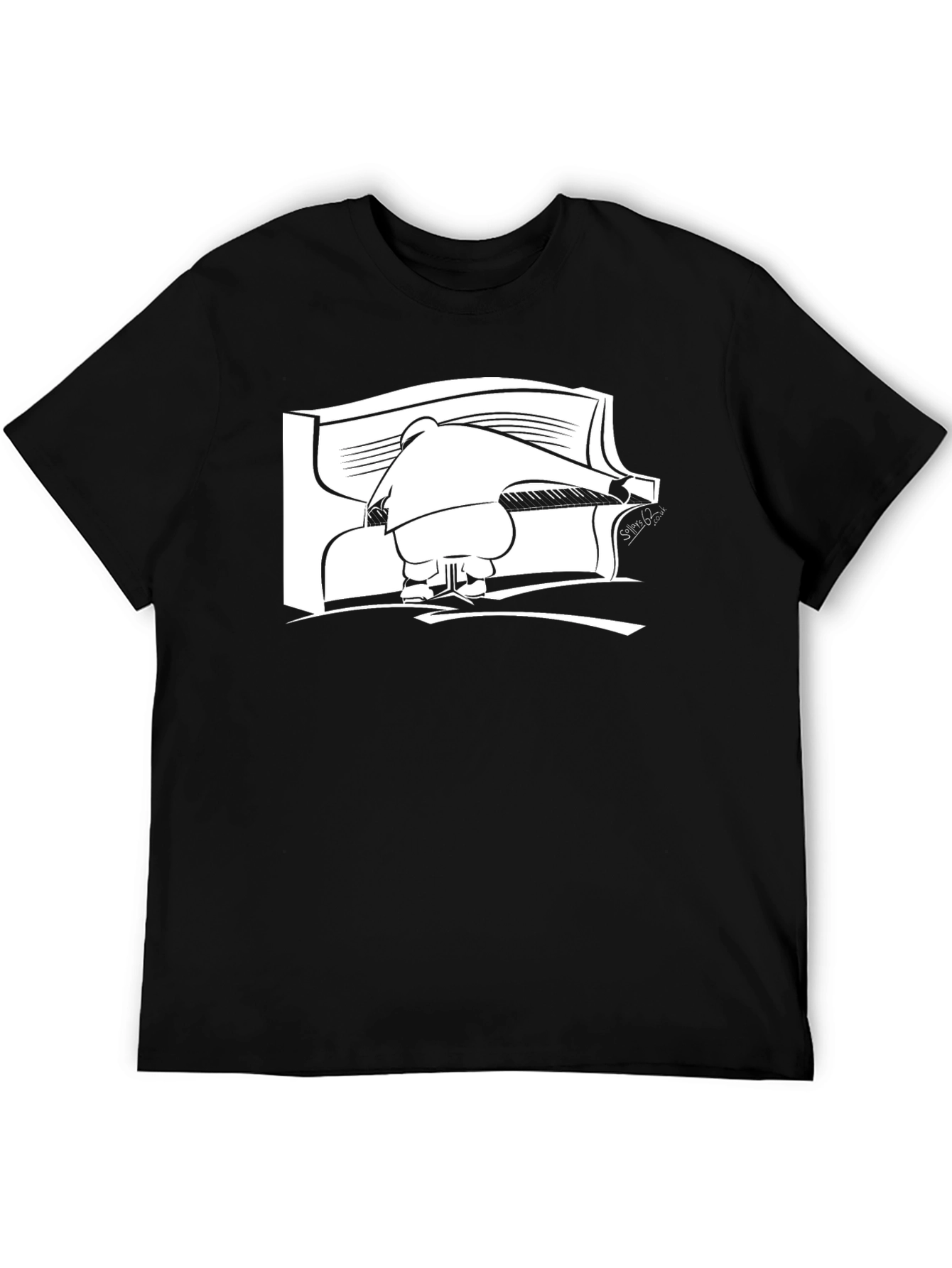 Black Black T-Shirt with Piano Player Graphic view 5