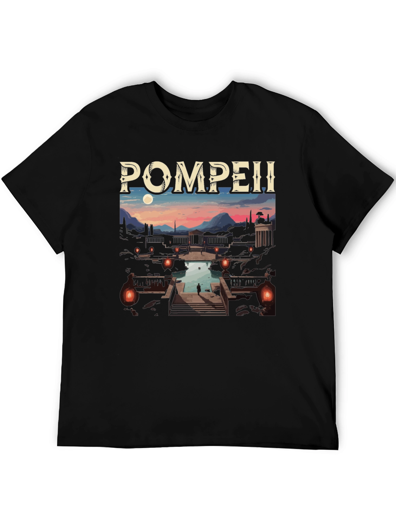 Black Pompeii Graphic Tee - Cityscape Black T-Shirt view 5
