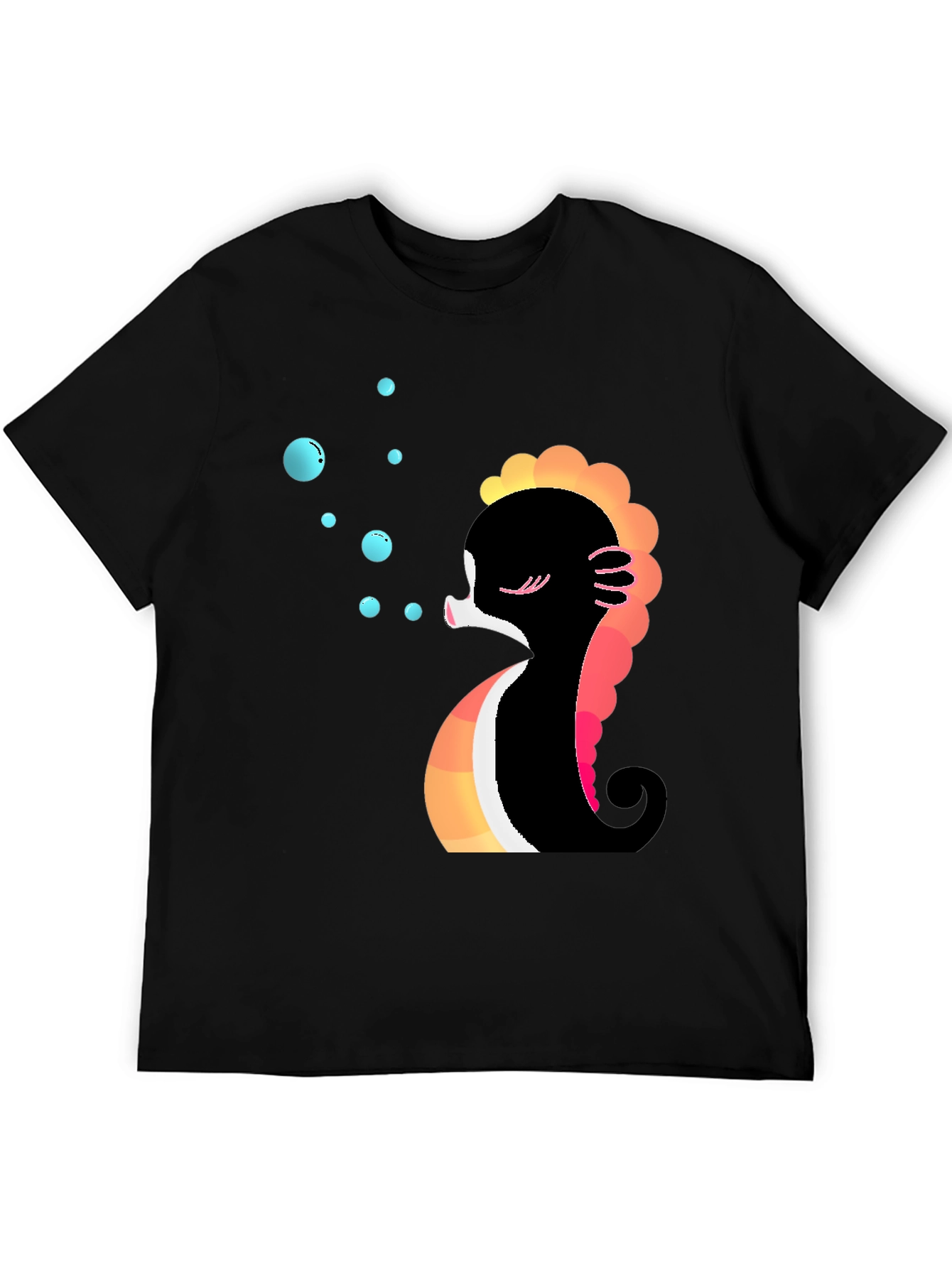 Black Cute Seahorse Bubbles Graphic Tee view 5