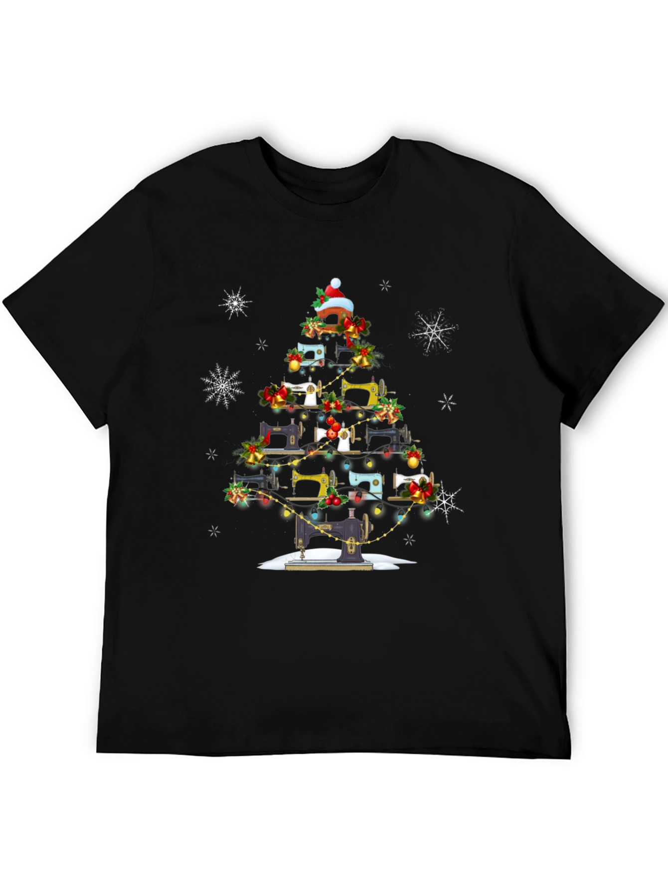 Black Sewing Machine Christmas Tree T-Shirt view 5