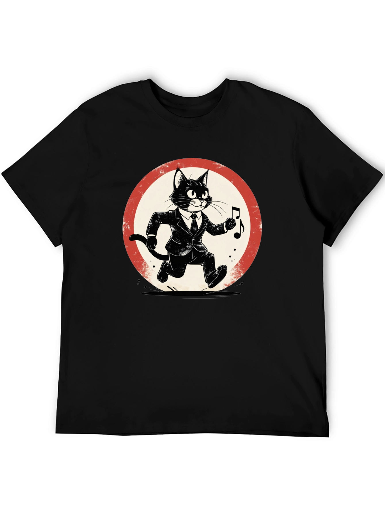 Black Cool Cat Jazz Musician Black T-Shirt view 5