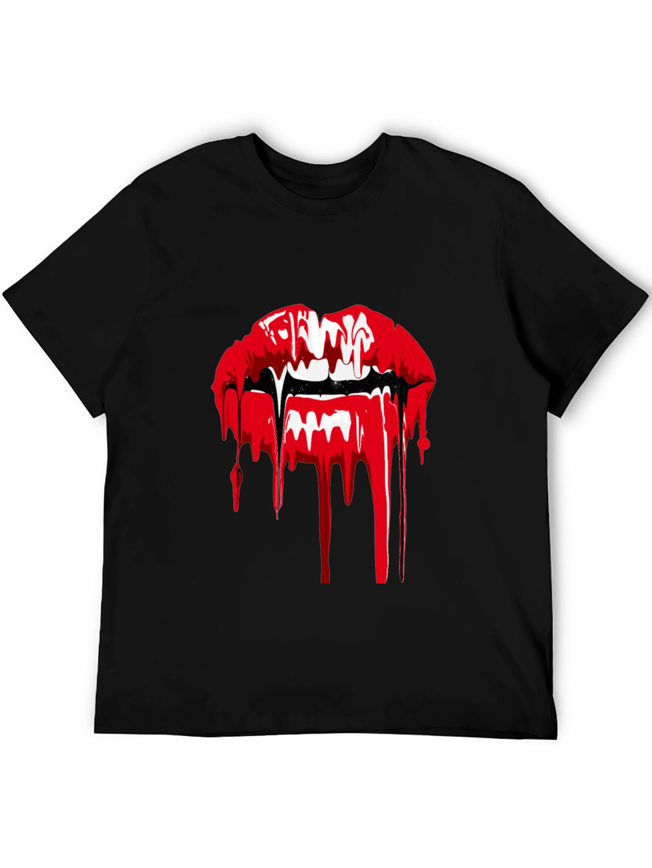 Black Vampire Lips Graphic T-Shirt - Black view 5