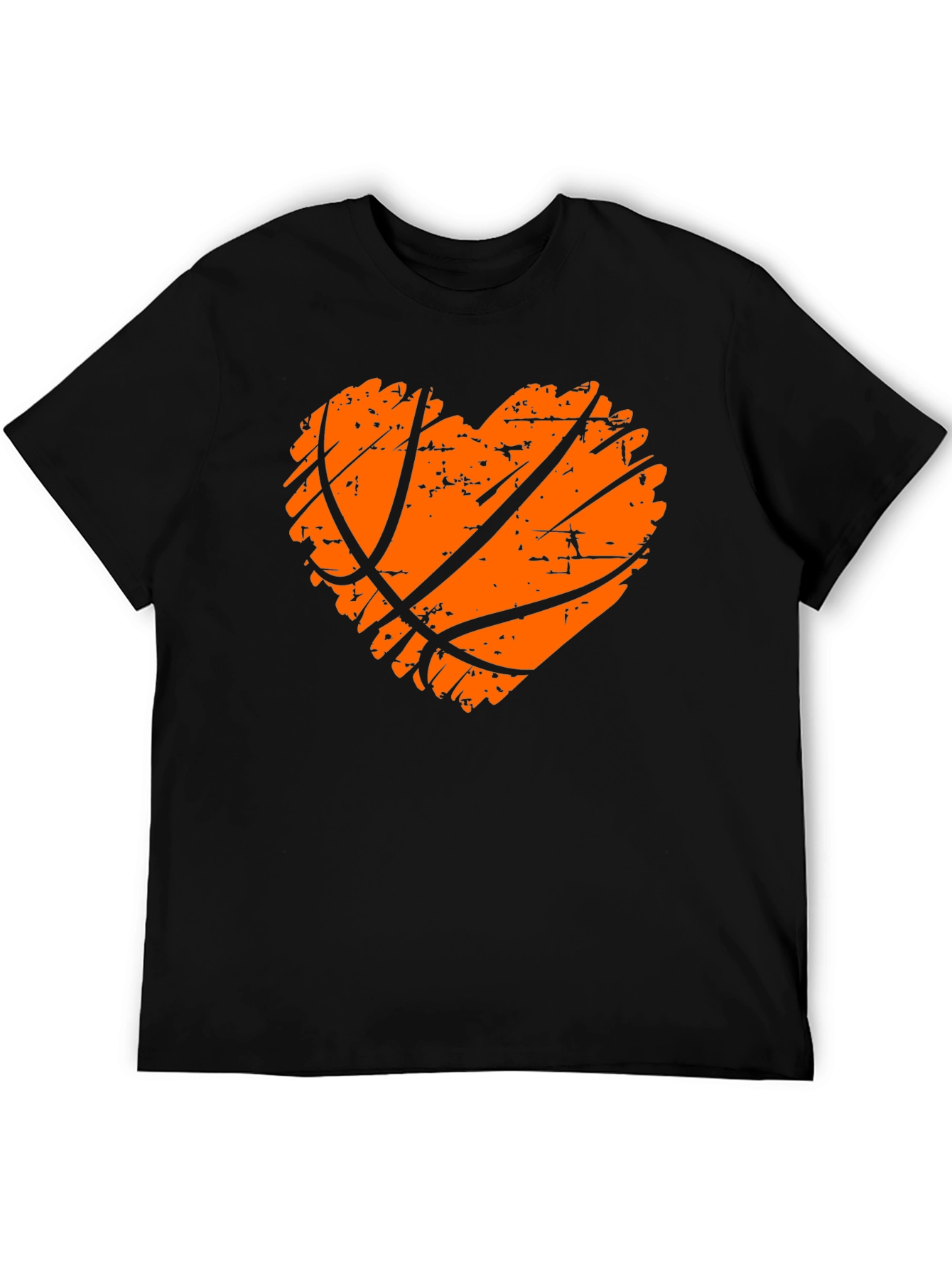 Black Basketball Heart Graphic Tee - Black Cotton T-Shirt view 5