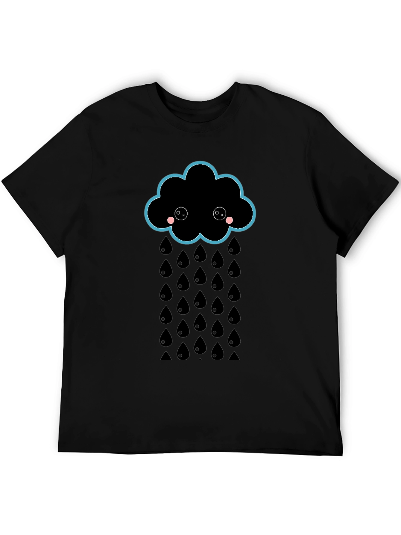 Black Cute Rainy Cloud Black T-Shirt view 5