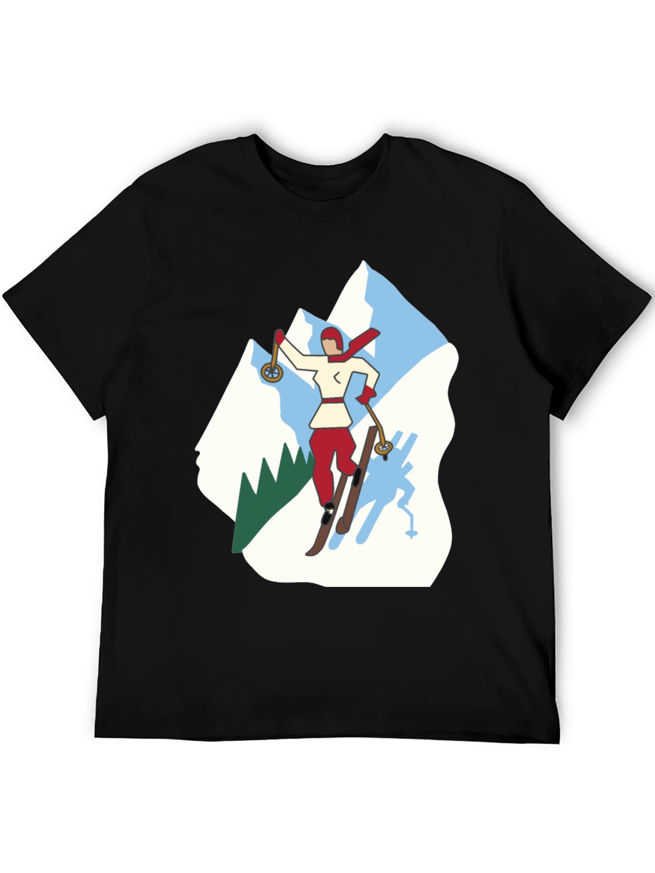 Black Retro Skiing Graphic Tee - Black Cotton T-Shirt view 5