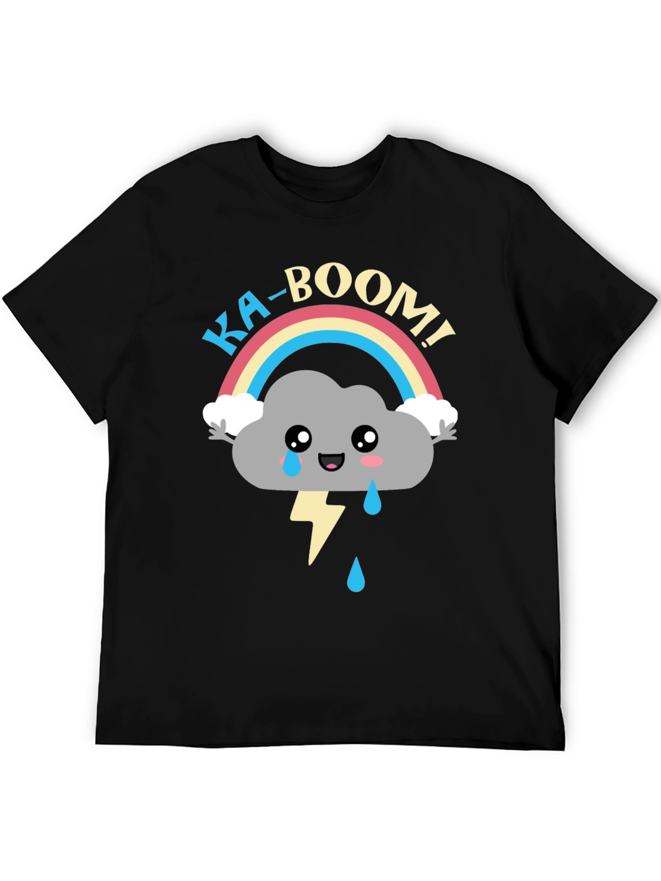 Black Ka-Boom Rainbow Cloud T-Shirt Funny Graphic Tee view 5