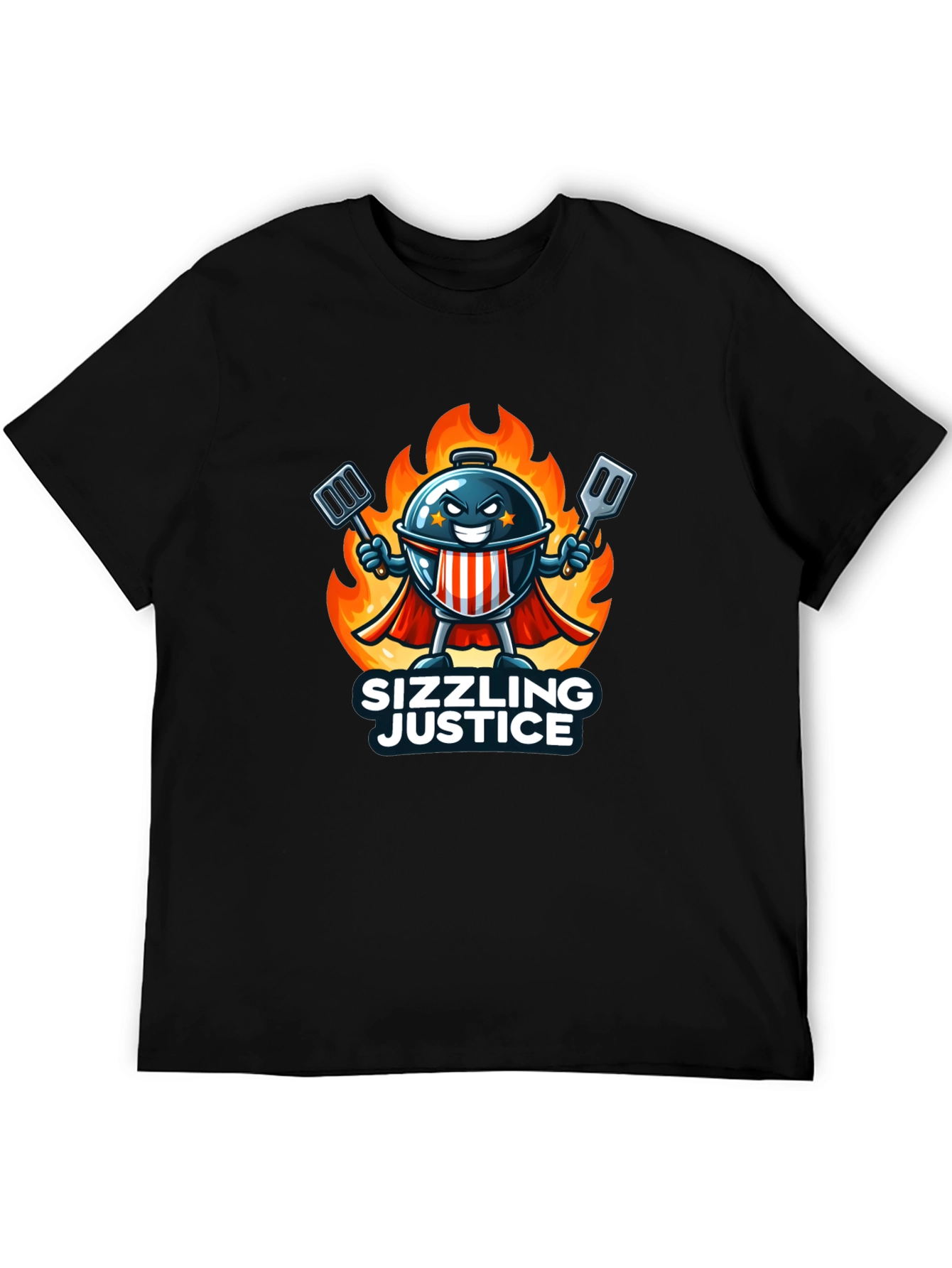 Black Sizzling Justice T-Shirt - Grill Master Hero Design view 5