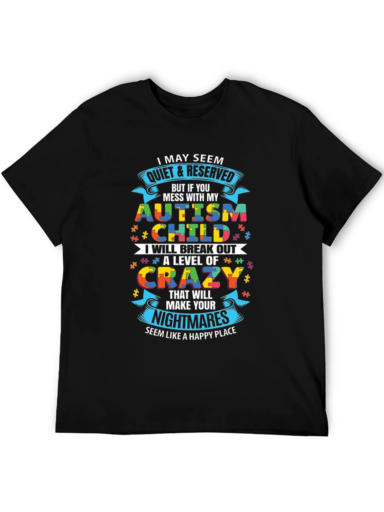 Black Autism Child Crazy Level Novelty T-Shirt view 5