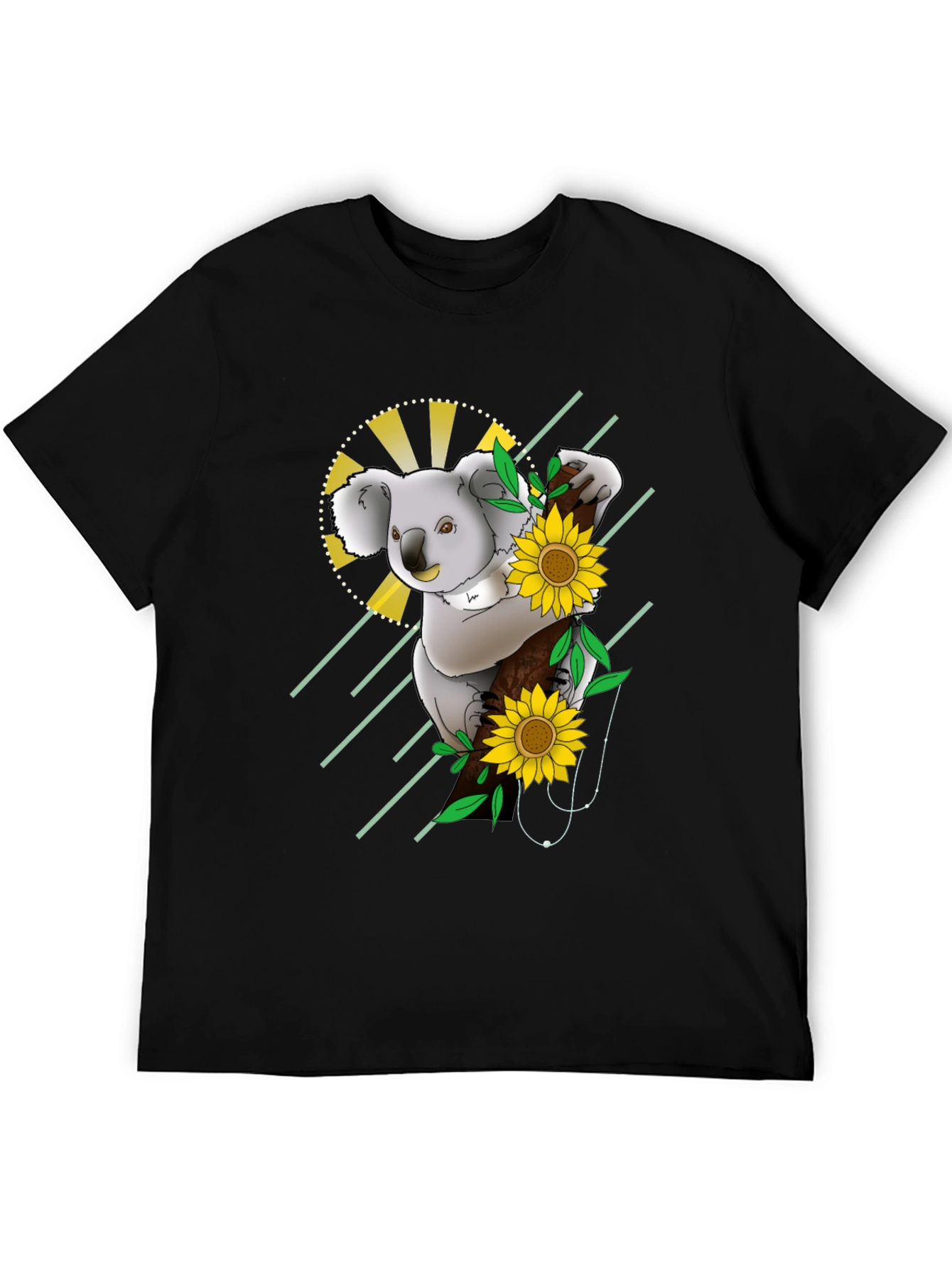 Black Koala & Sunflower Graphic Black T-Shirt view 5