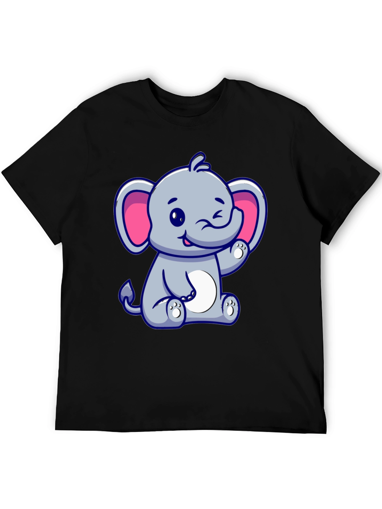 Black Cute Cartoon Elephant Graphic Tee - Black Cotton Shirt view 5