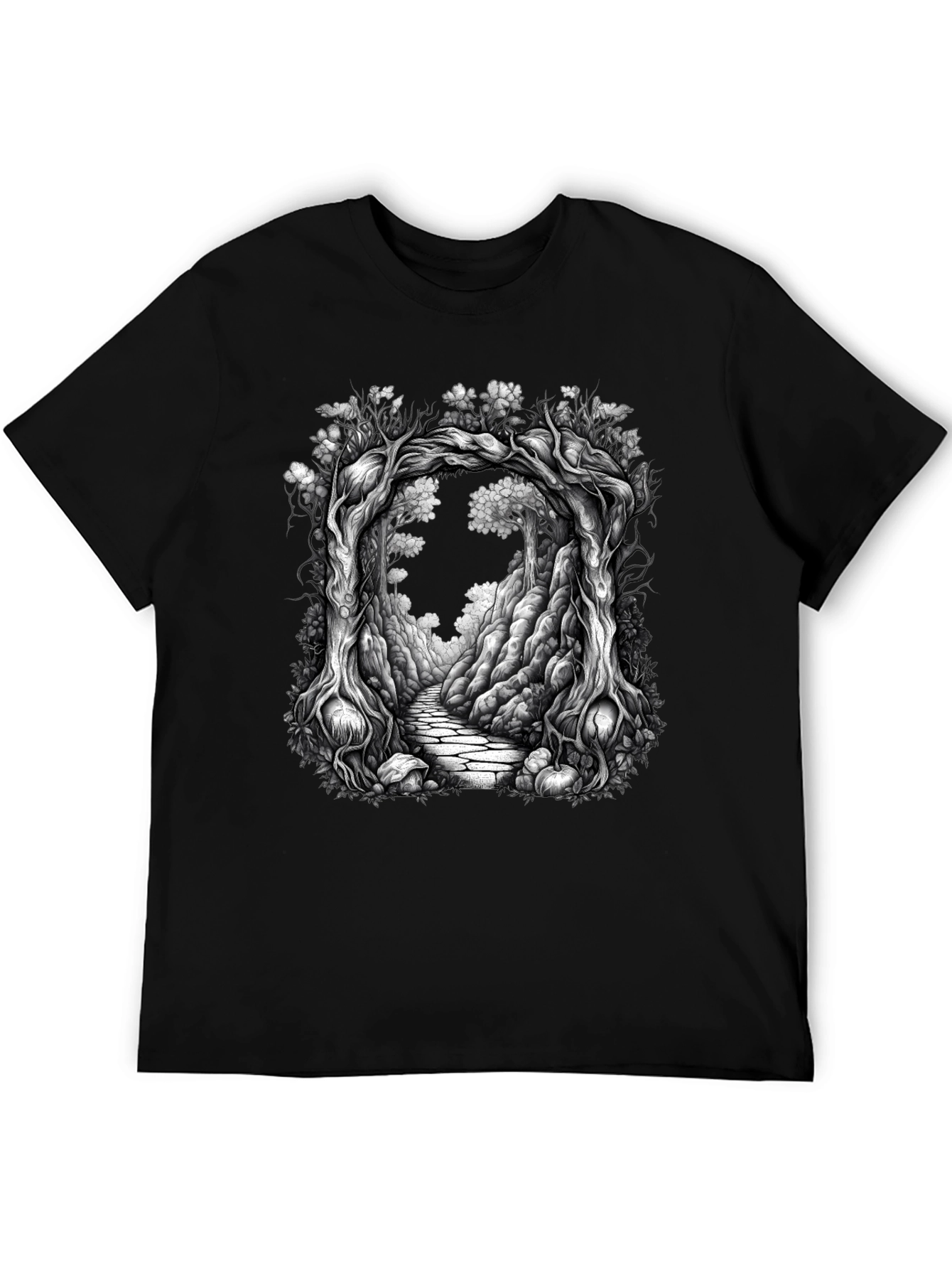 Black Enchanted Forest Tree Archway Graphic Tee view 5