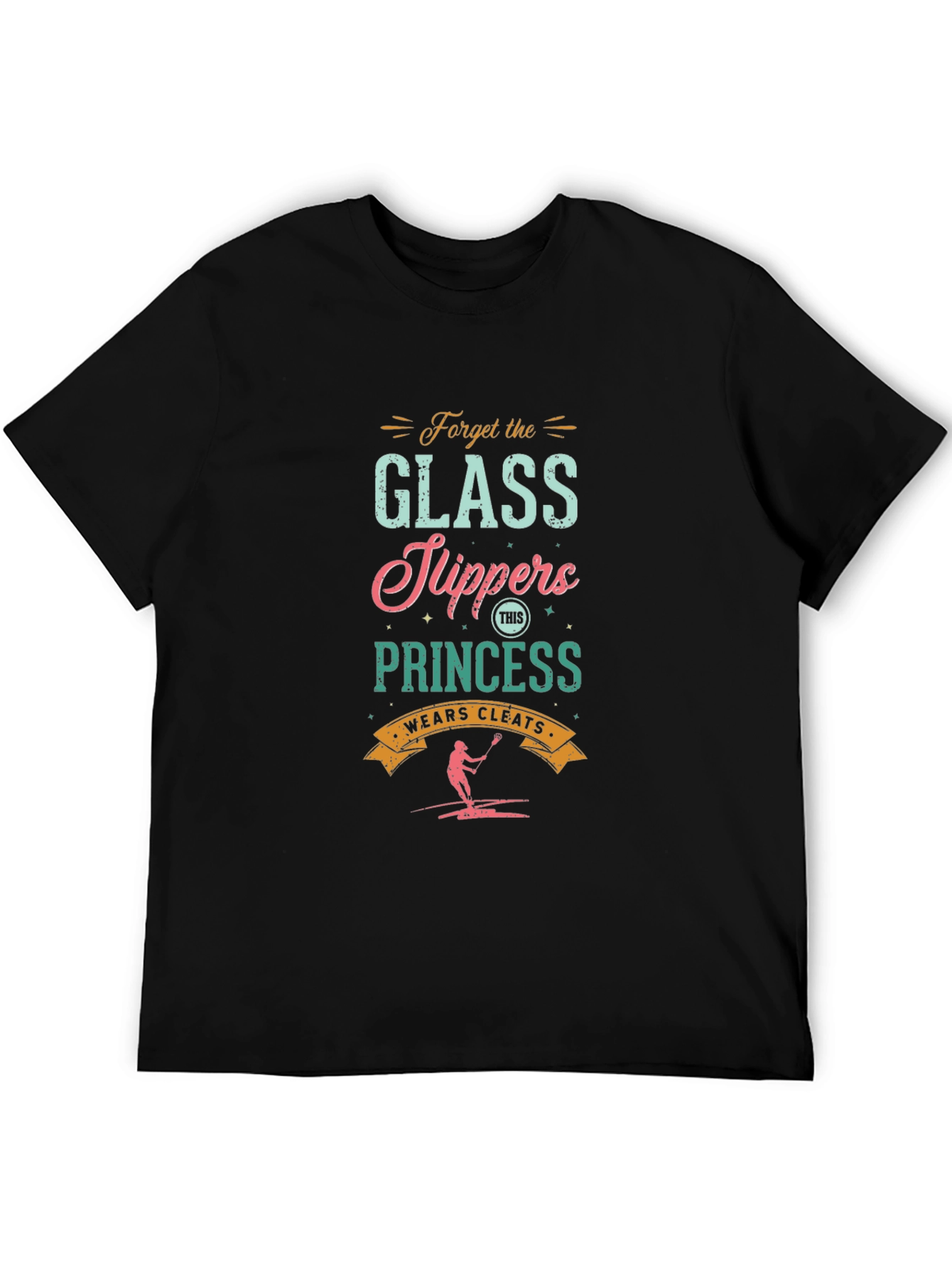 Black Forget Glass Slippers, Lacrosse Princess Graphic Tee view 5