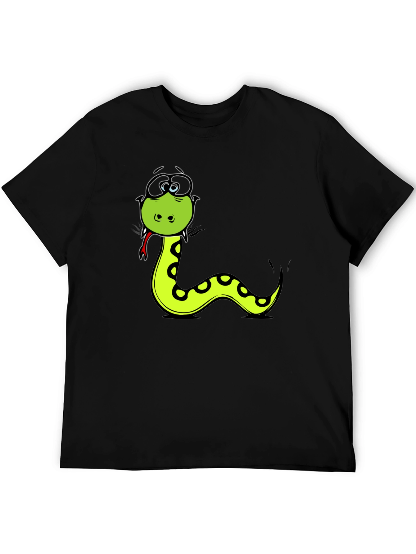 Black Funny Snake Cartoon Graphic T-Shirt view 5