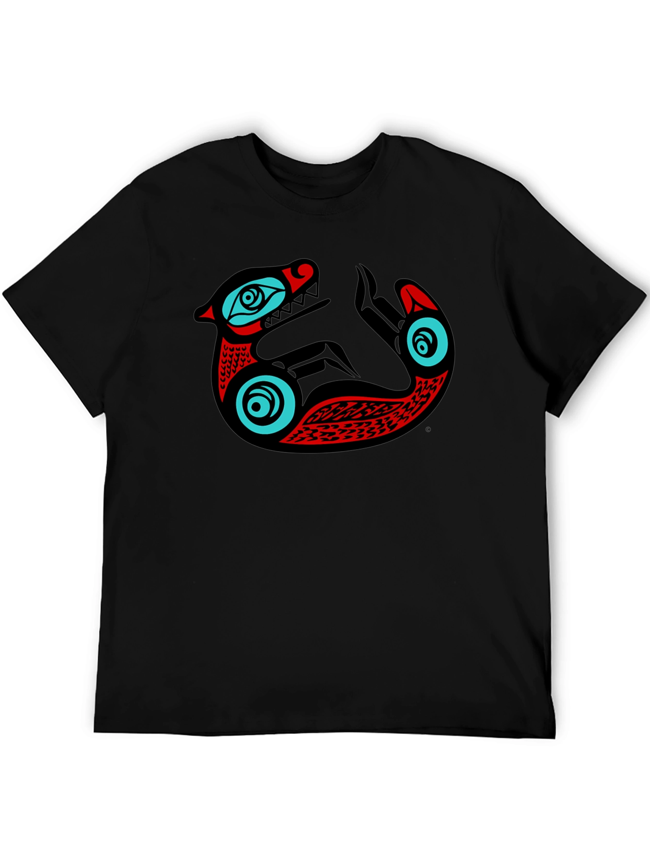 Black Native Style Sea Serpent Graphic Black T-Shirt view 5