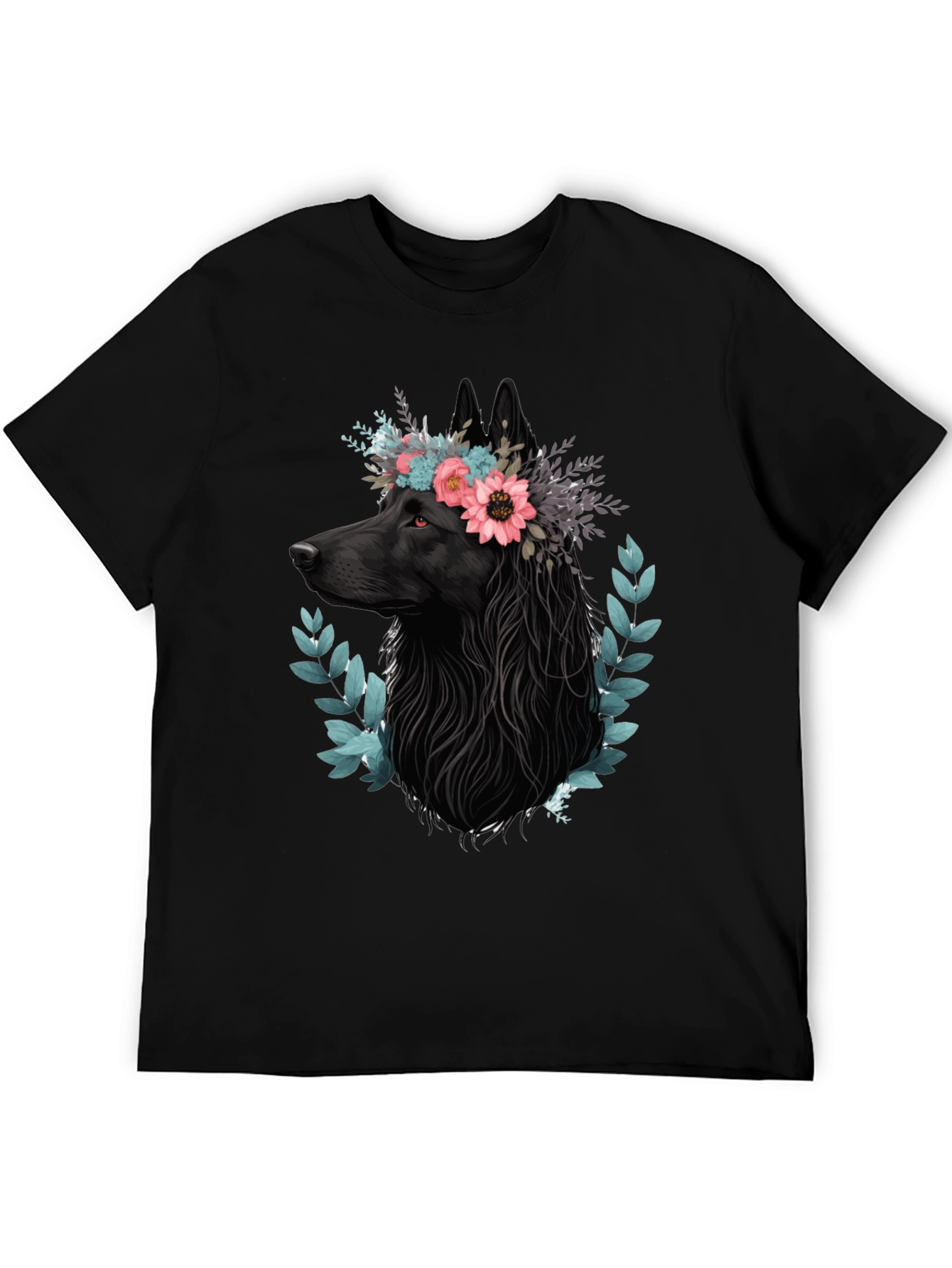 Black Black Wolf Floral Crown T-Shirt view 5