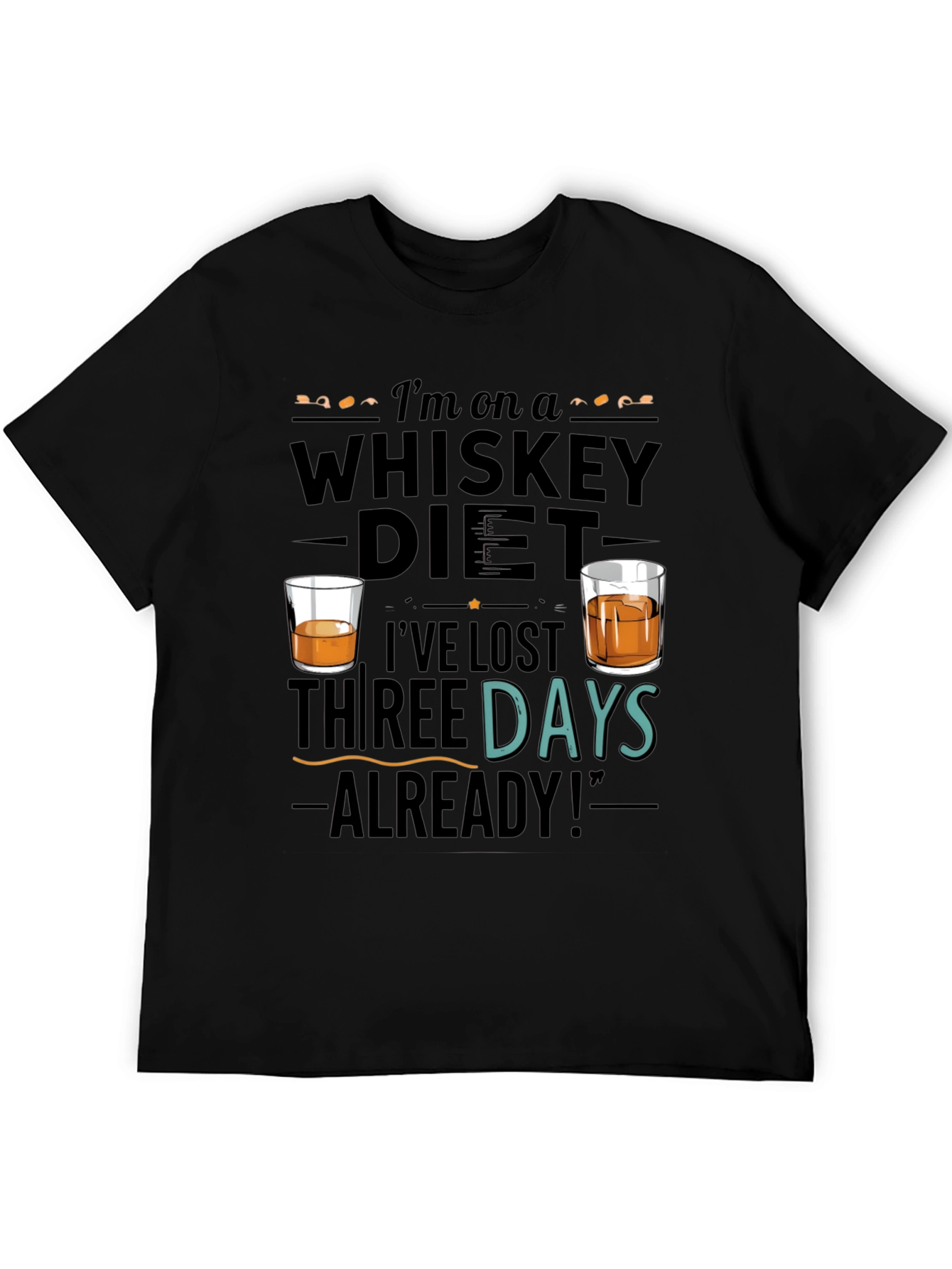 Black Whiskey Diet Funny Graphic T-Shirt view 5