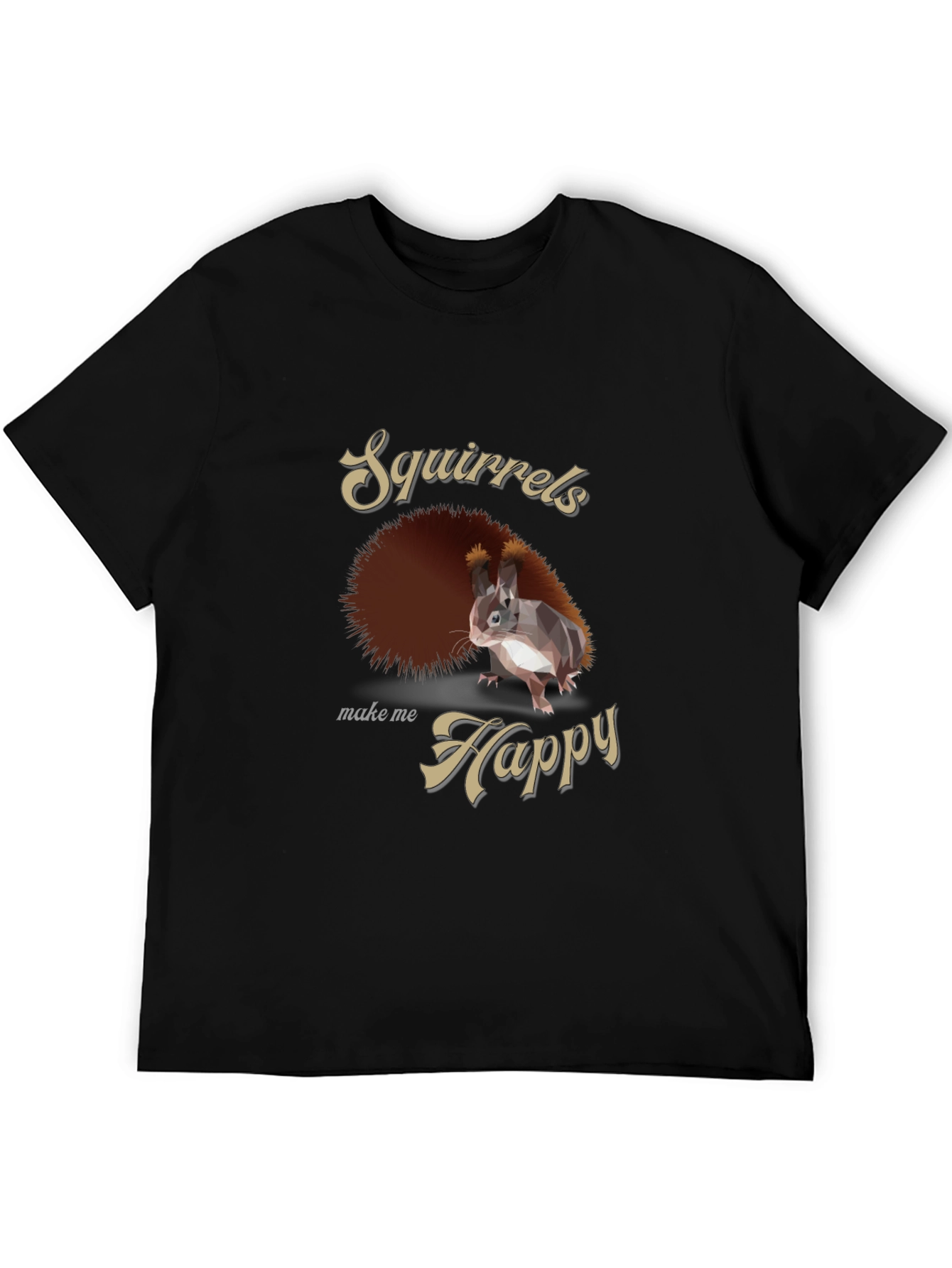 Black Squirrels Make Me Happy Graphic Tee - Casual Black T-Shirt view 5