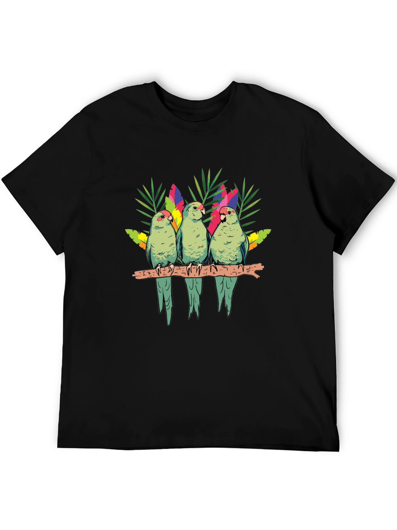 Black Parrot Trio Graphic Tee - Tropical Bird Shirt view 5