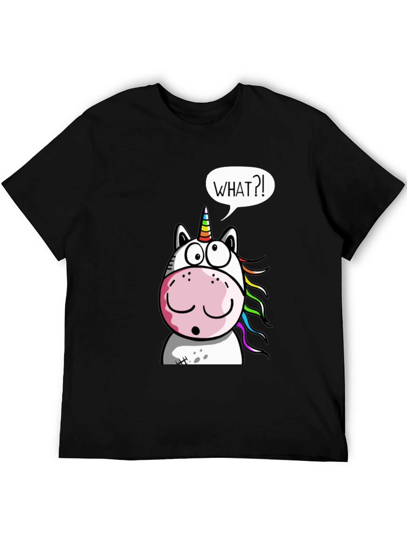 Black Unicorn What?! Graphic Print Black T-Shirt view 5