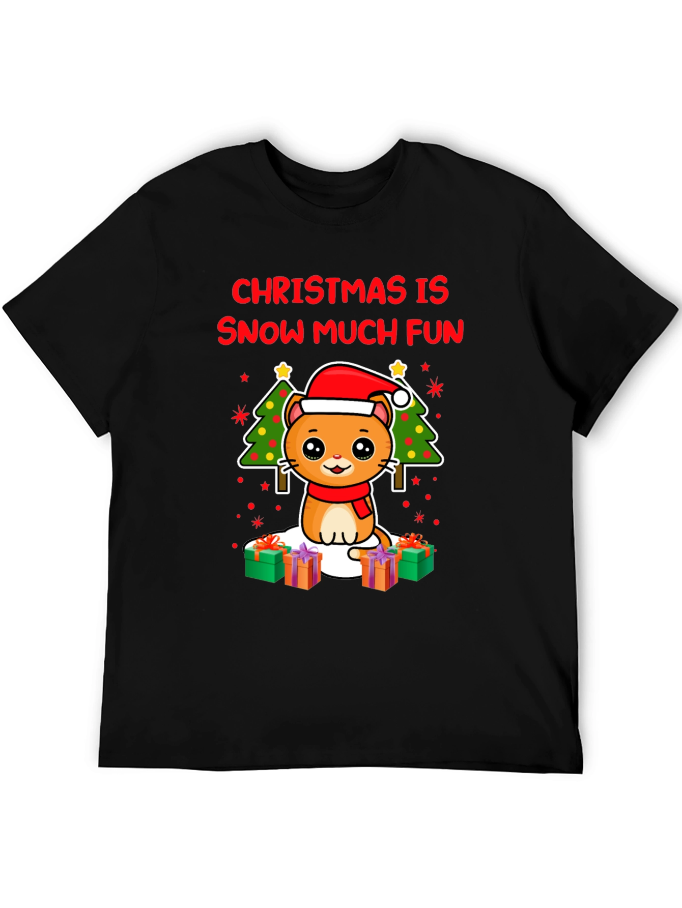 Black Christmas Cat T-Shirt - Snow Much Fun! view 5