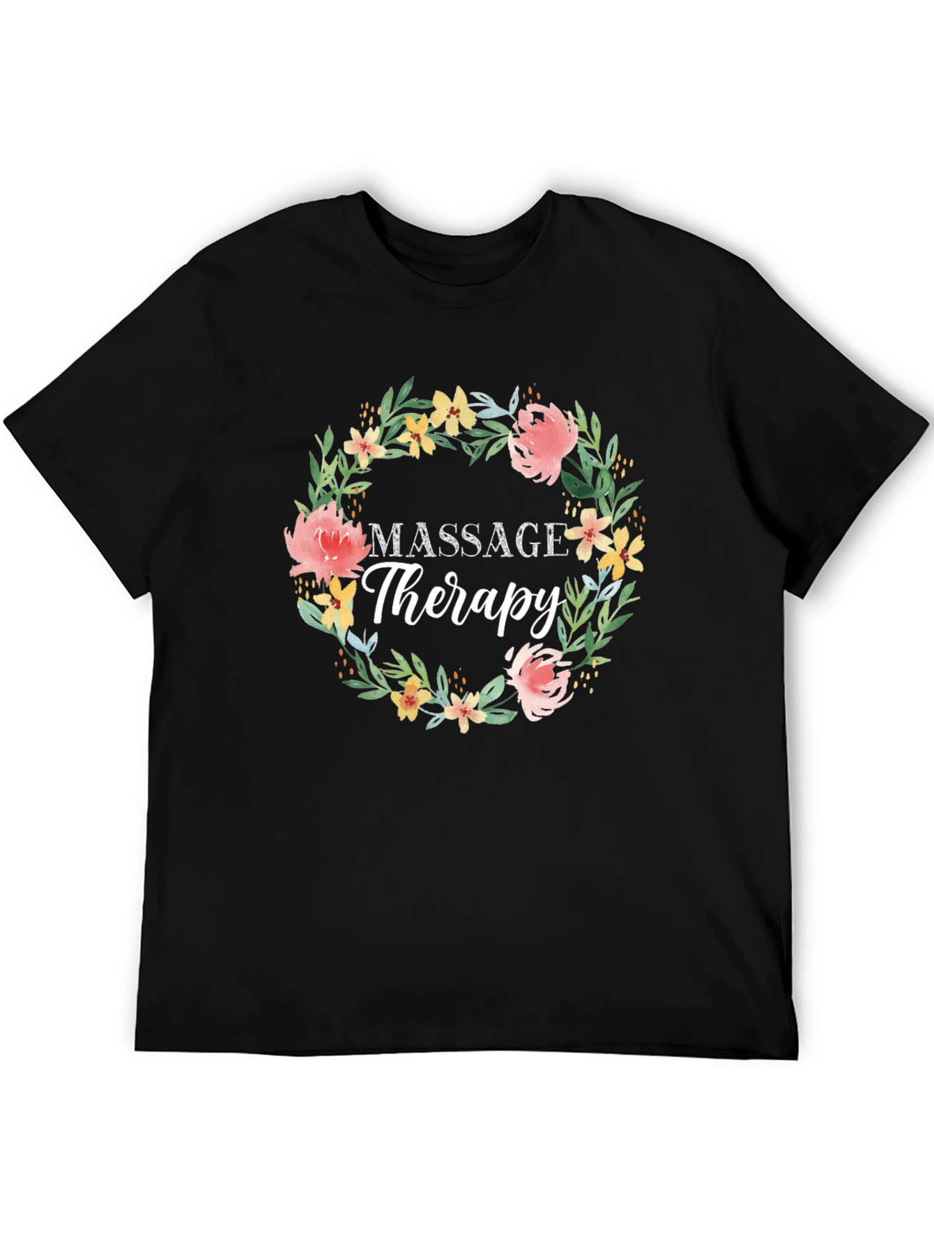 Black Massage Therapy Floral Wreath T-Shirt view 5