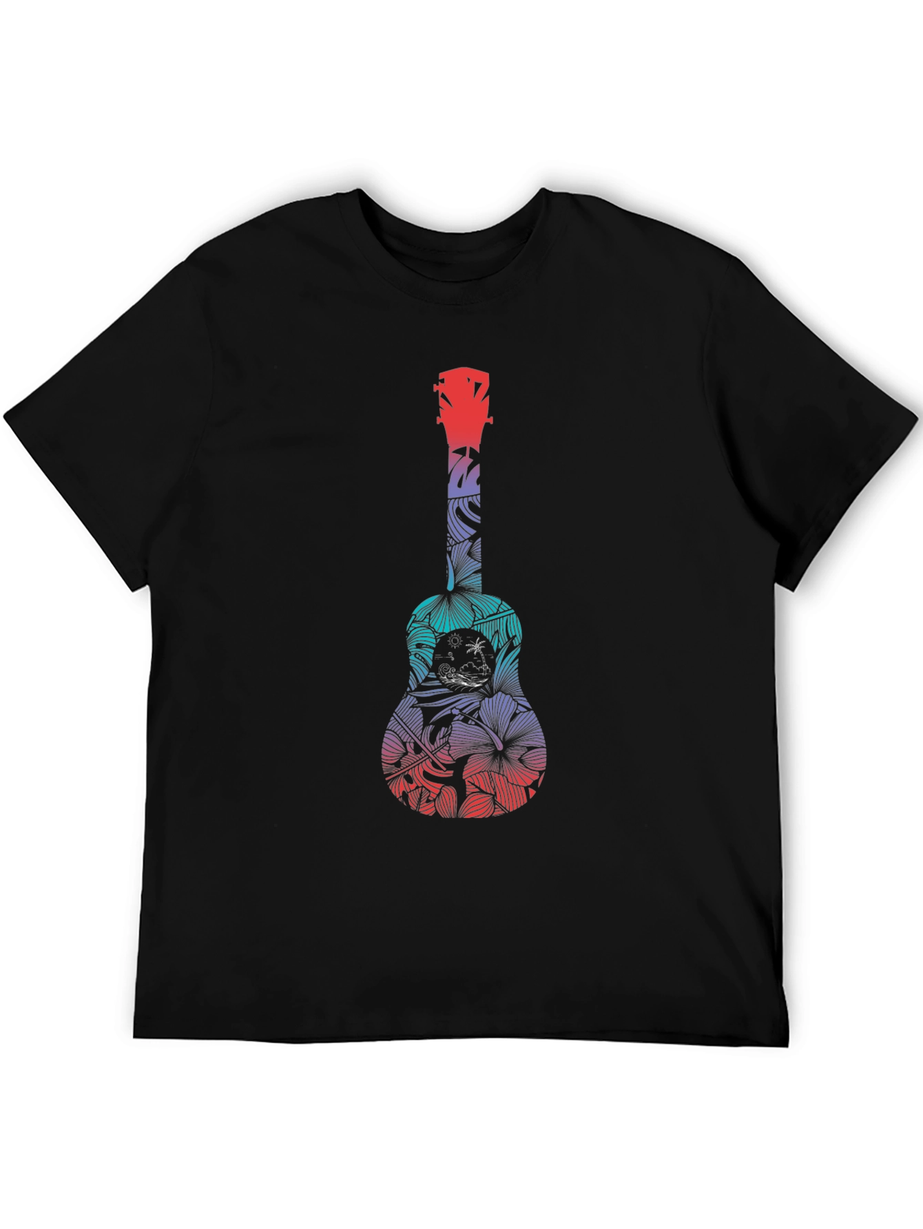 Black Tropical Ukulele Graphic Tee - Black Cotton T-Shirt view 5