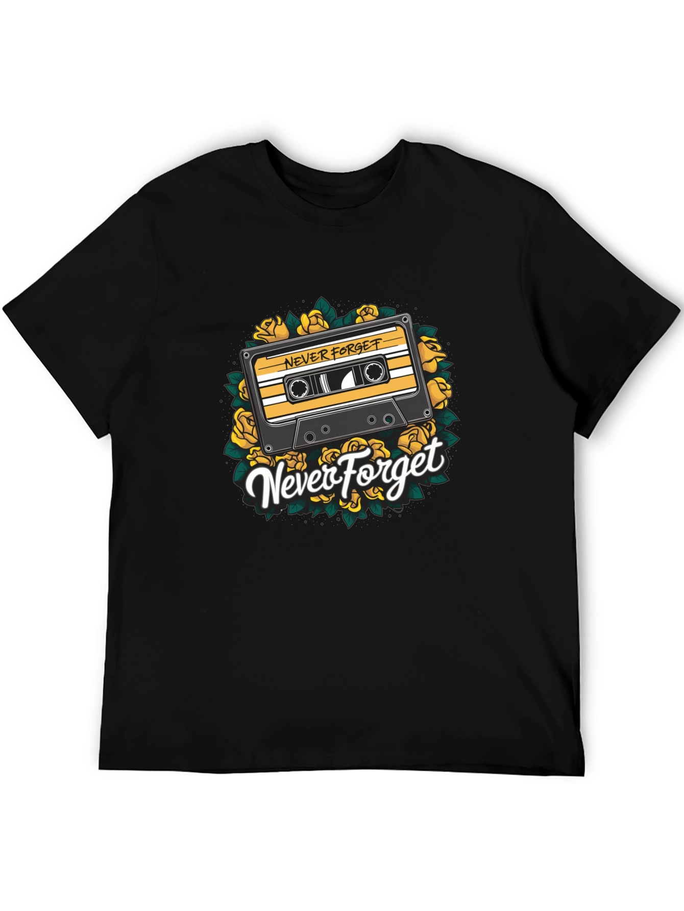 Black Retro Cassette & Roses Graphic T-Shirt - Never Forget view 5