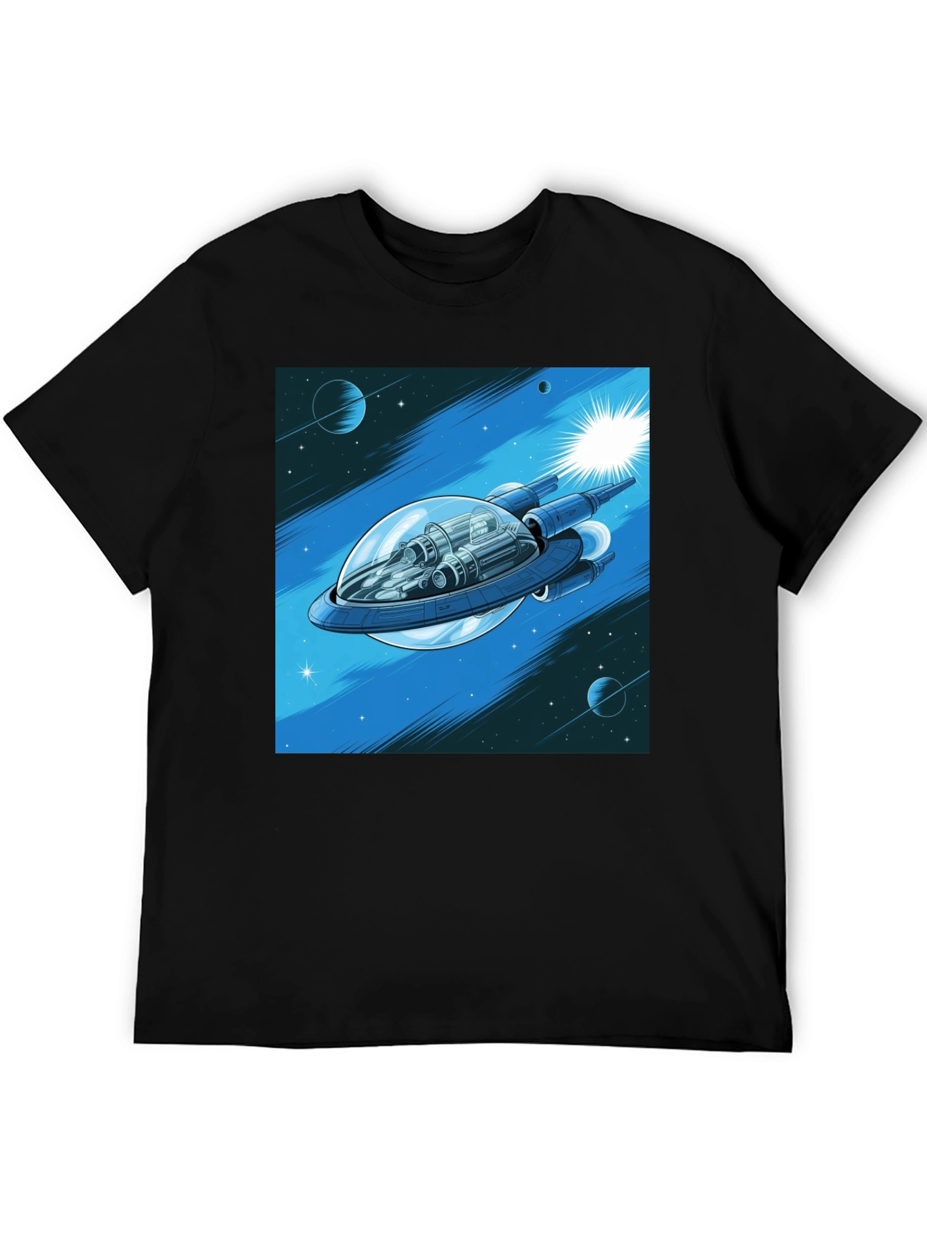 Black Sci-Fi Spaceship Graphic T-Shirt view 5