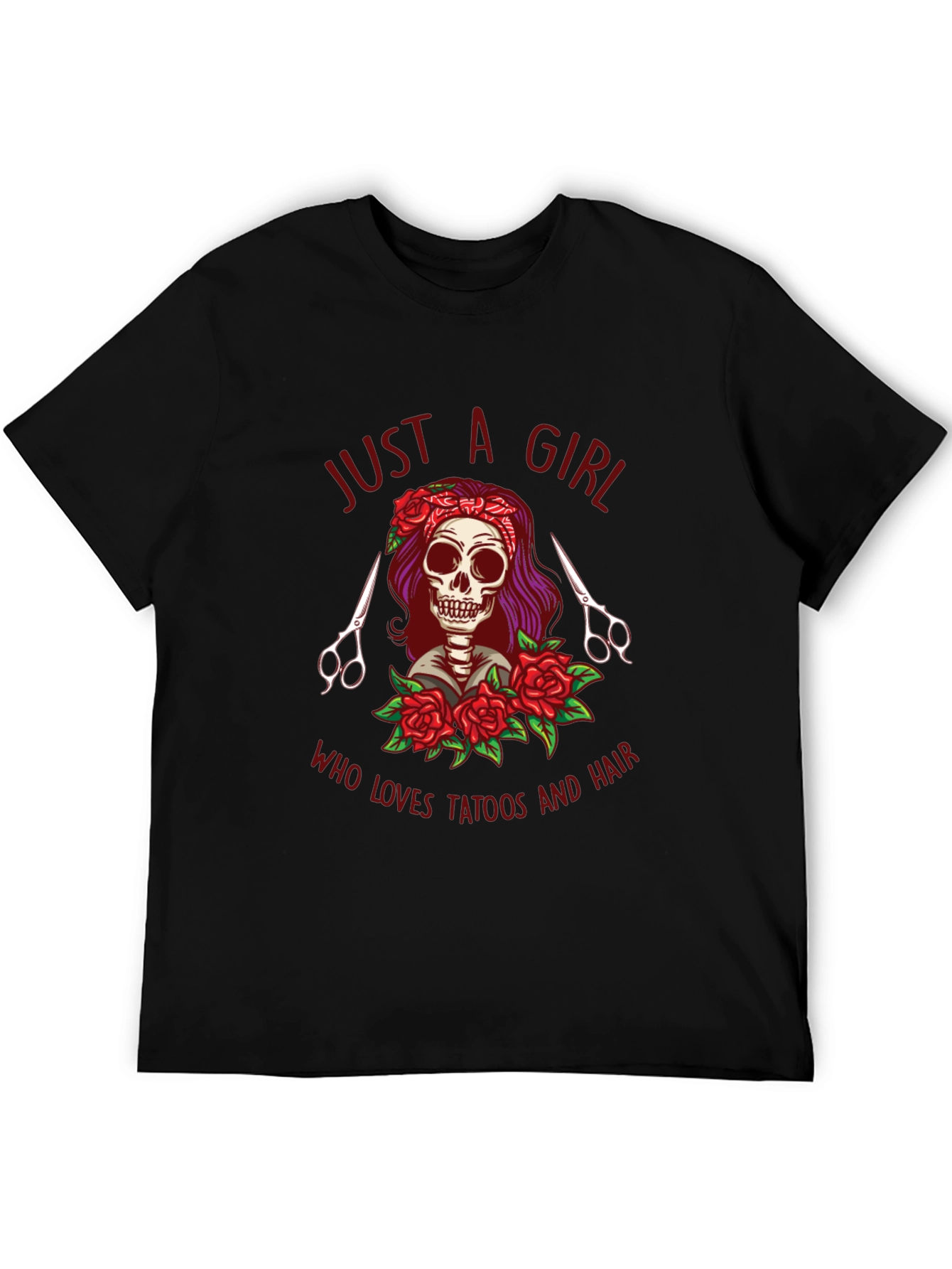Black Just A Girl Who Loves Tattoos and Hair Graphic Tee view 5