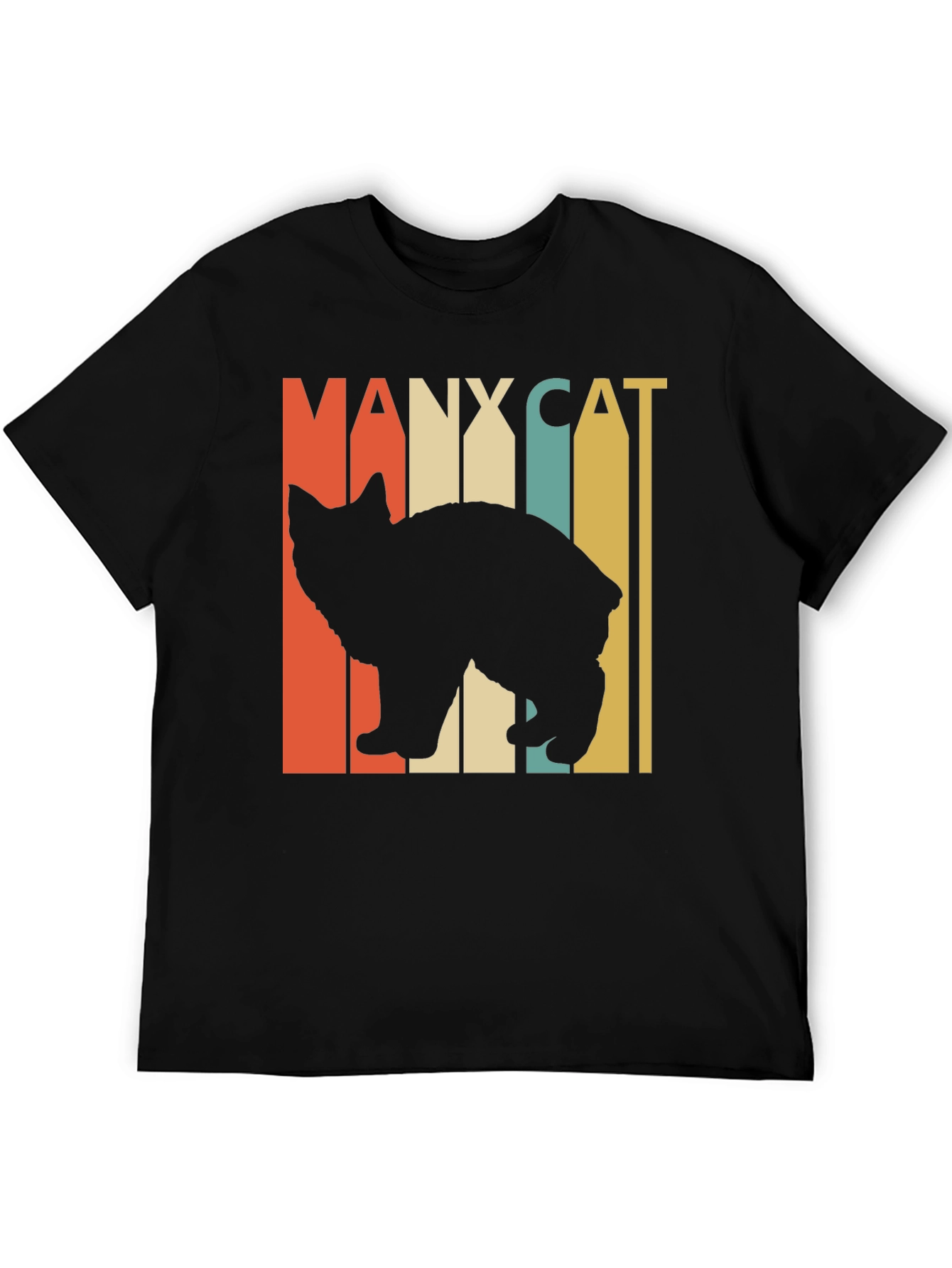 Black Manx Cat Retro Style T-Shirt - Vintage Design view 5