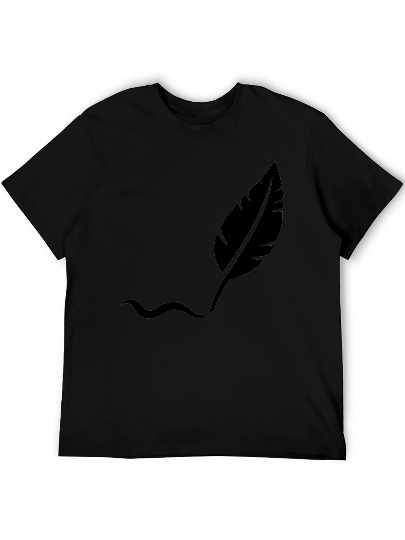 Black Men's Black T-Shirt with Feather Design view 5