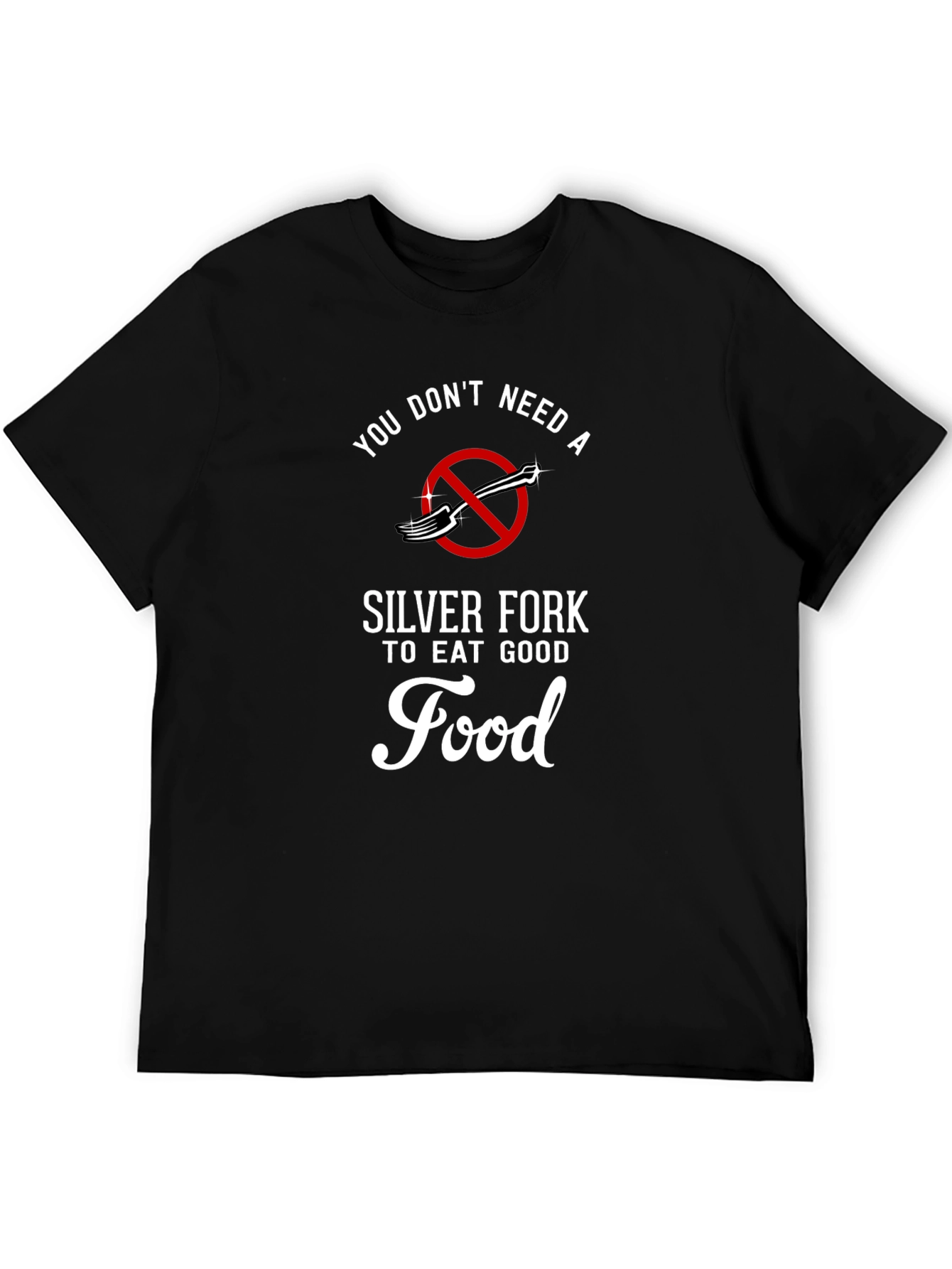 Black Funny Foodie T-Shirt - Silver Fork Not Required view 5