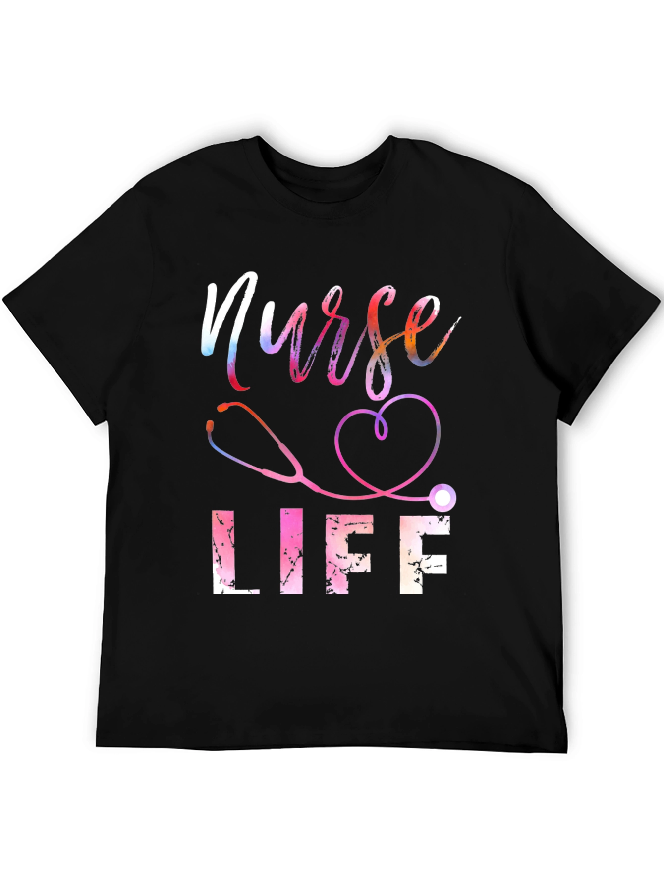 Black Nurse Life T-Shirt - Stethoscope Heart view 5
