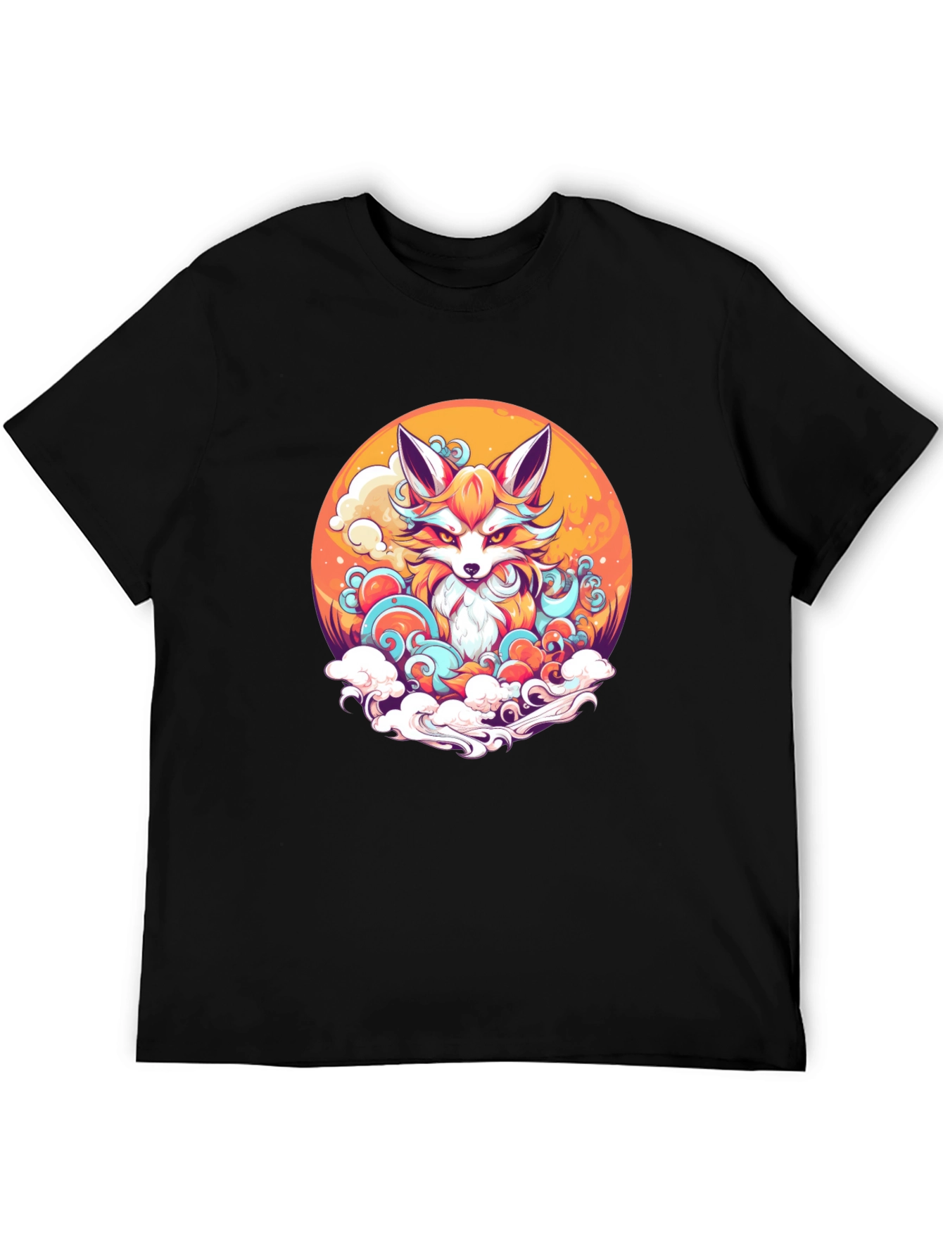 Anime Fox Graphic Black T-Shirt - 5