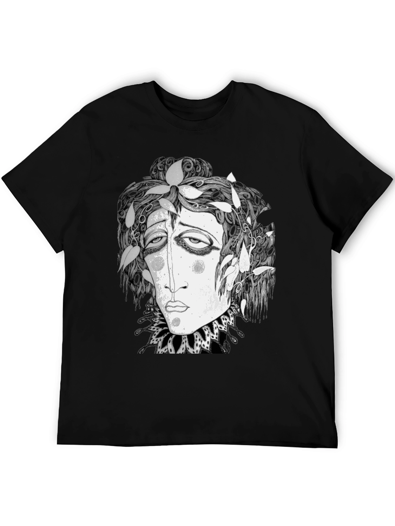 Black Surreal Face Graphic Print Black T-Shirt view 5